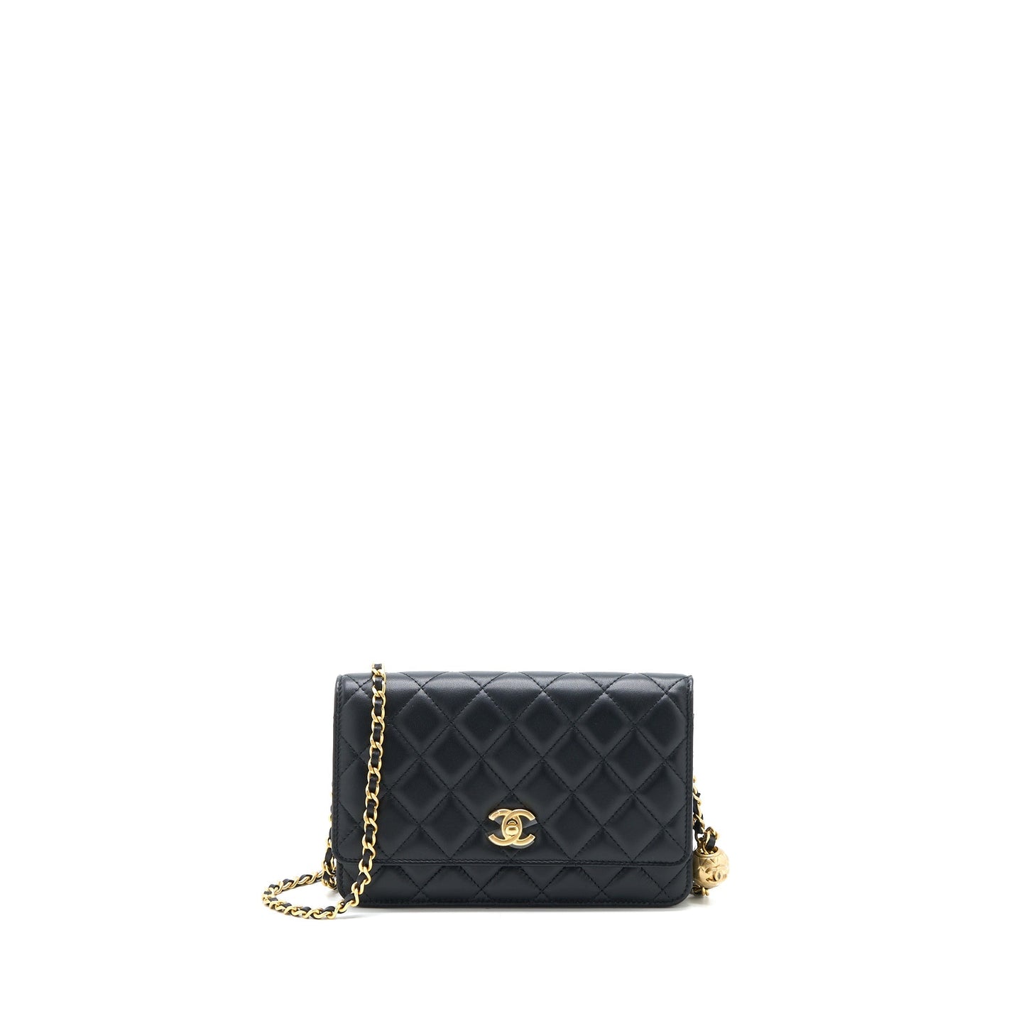 Chanel Pearl Crush on Lambskin Brushed GHW Black Wallet Case Ghw Microchip