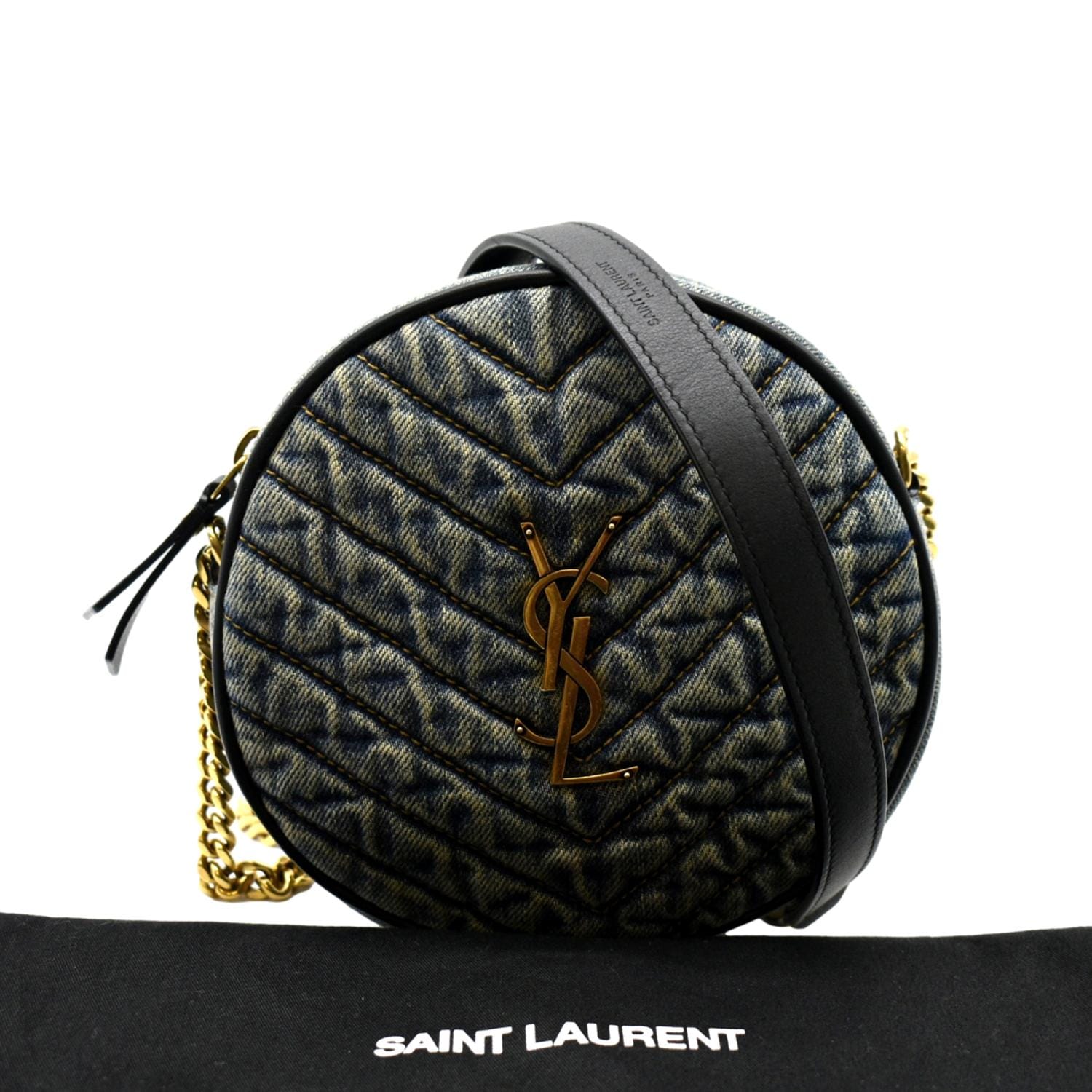 YSL Saint Laurent Yves Vinyle Round Camera Crossbody Bag Denim Black