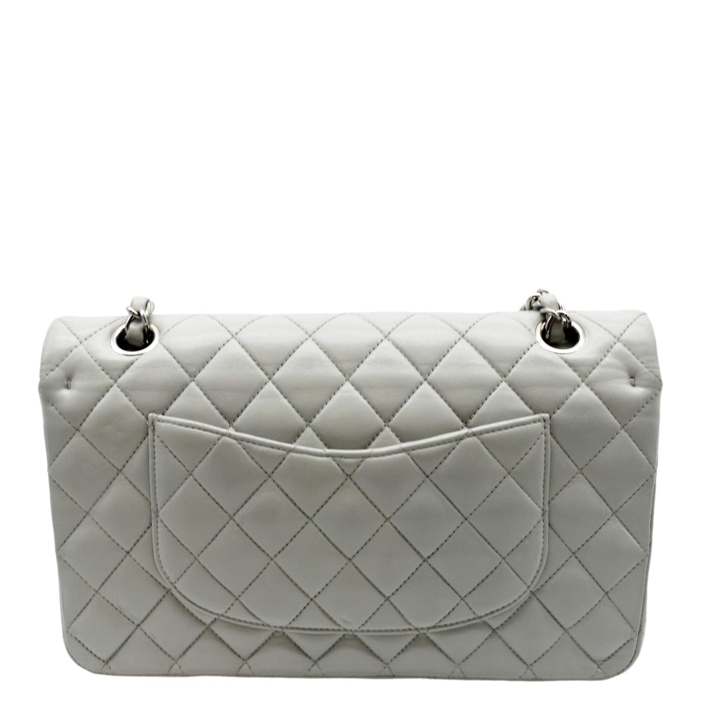 Chanel Double Flap Leather Calfskin Grey Travel Bag
