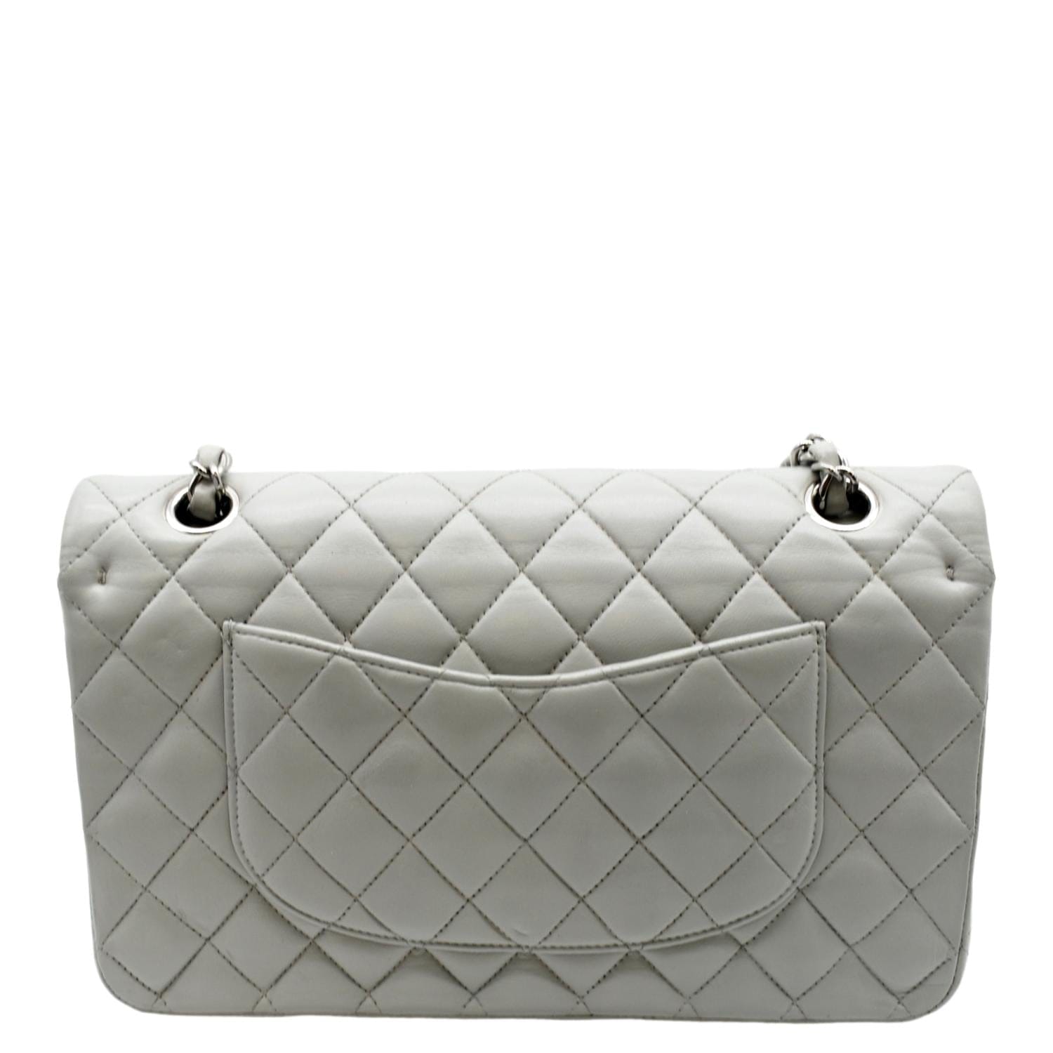 Chanel Double Flap Leather Calfskin Grey Travel Bag