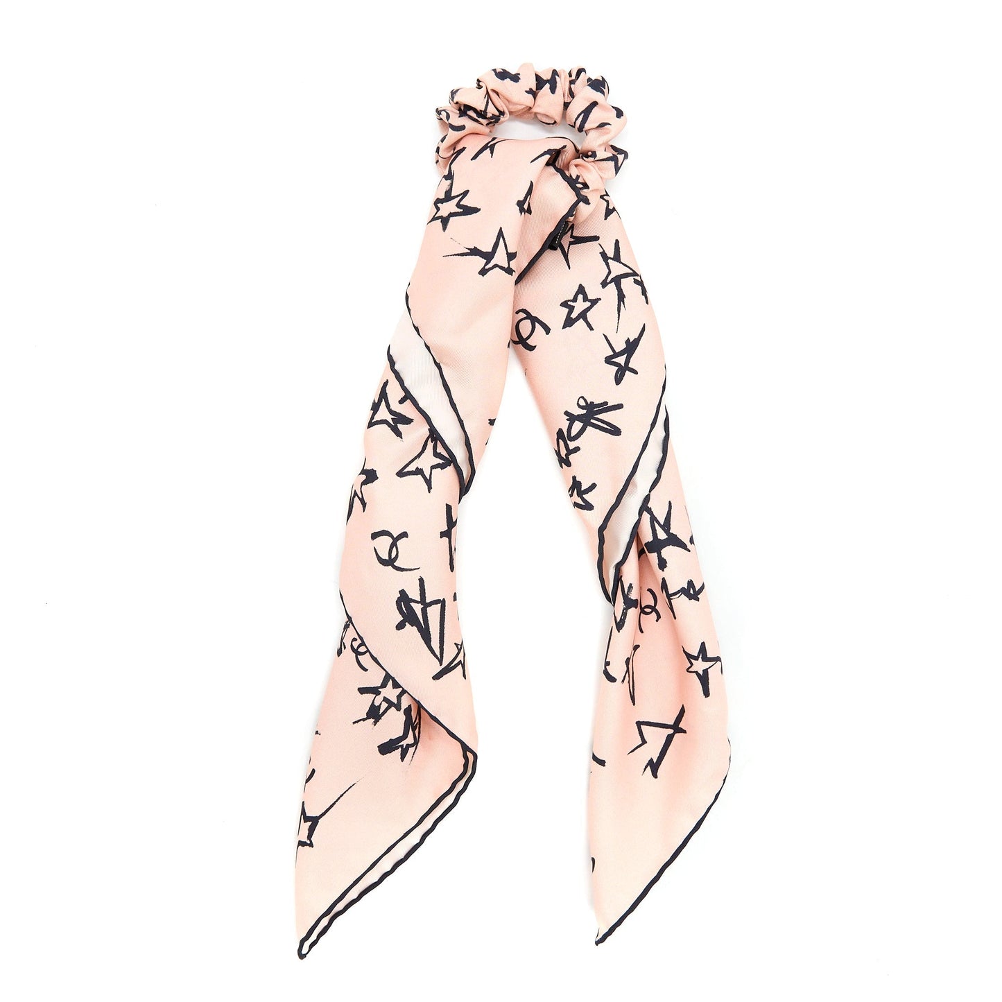 Chanel Hair Tie Silk Twilly Black Pink Scarf