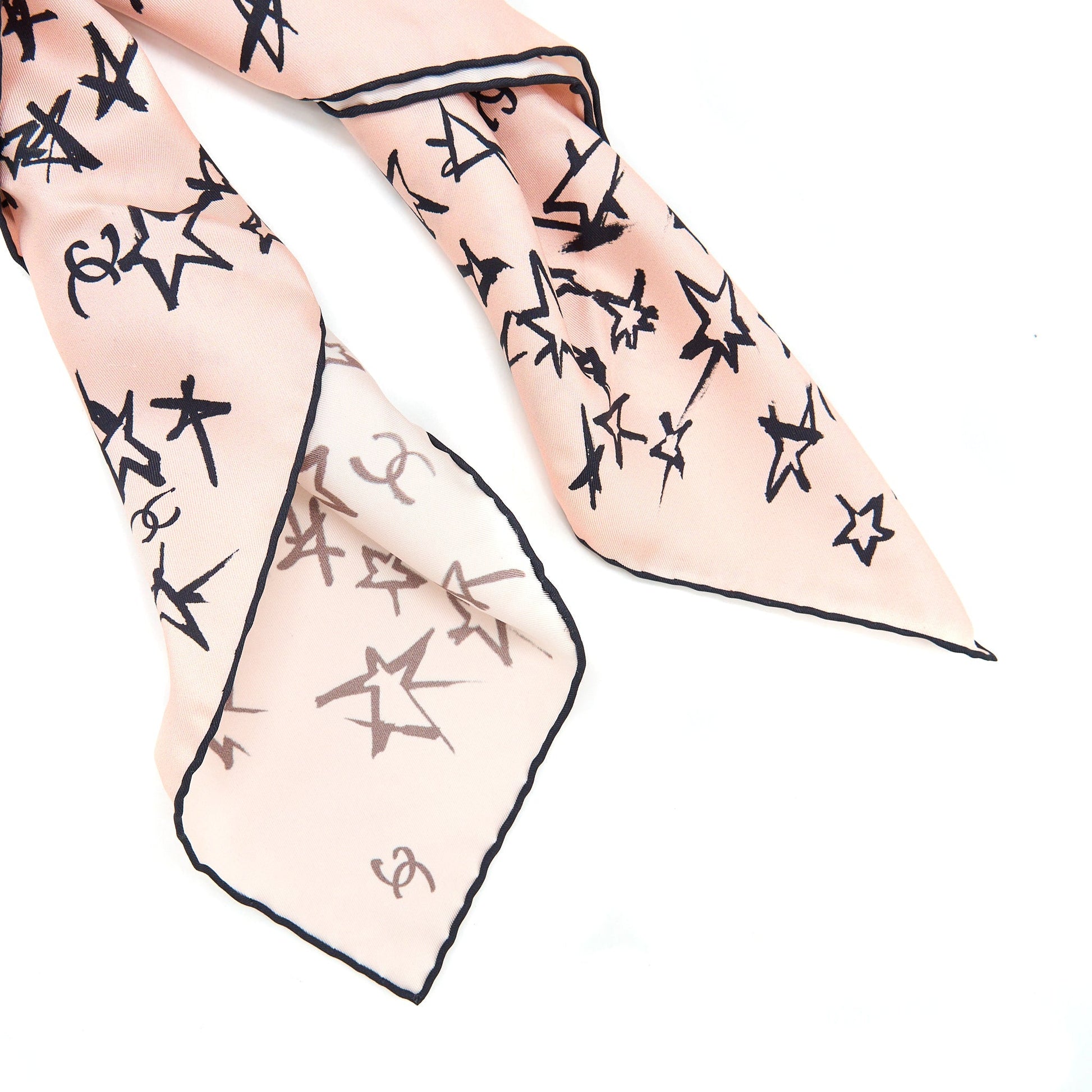 Chanel Hair Tie Silk Twilly Black Pink Scarf