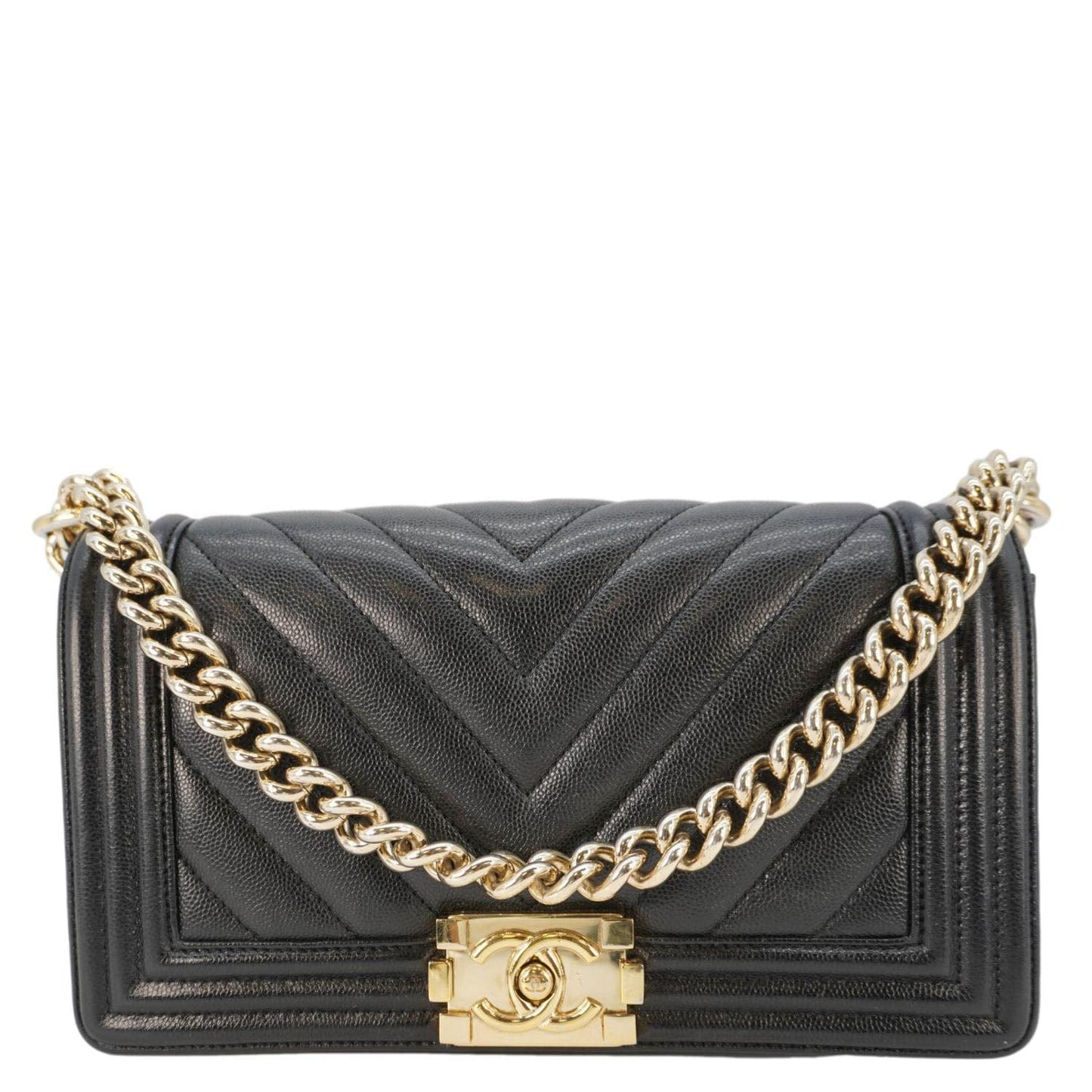 Chanel Boy Flap Chevron Leather Black Travel Bag Flap Bag