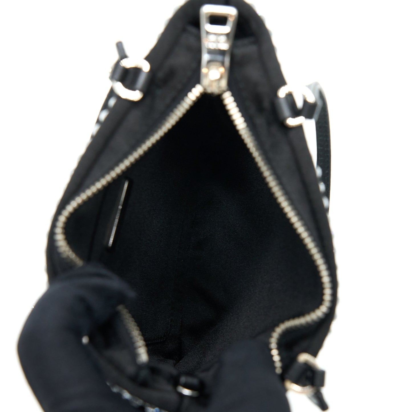Prada Crystal Handbag With Crystal Satin Black Travel Bag