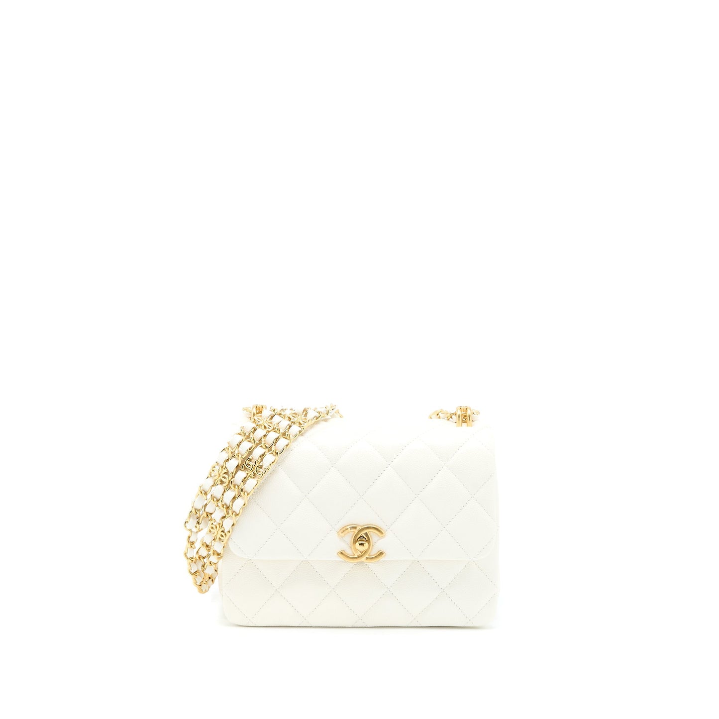 Chanel 22K Coco Caviar GHW Microchip White Handbag