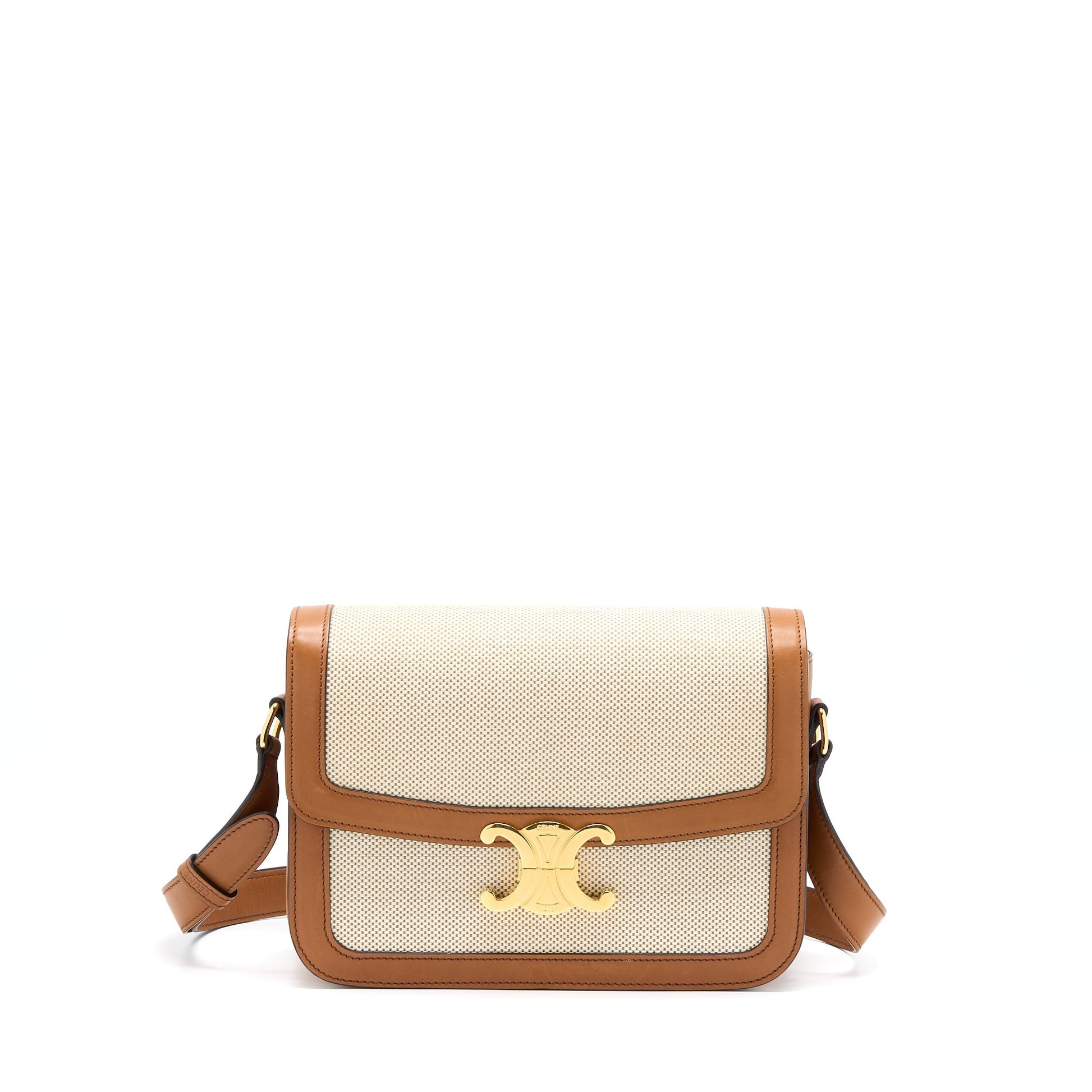 Celine Triomphe Purse In Textile Natural Calfskin Handbag Medium Travel Bag