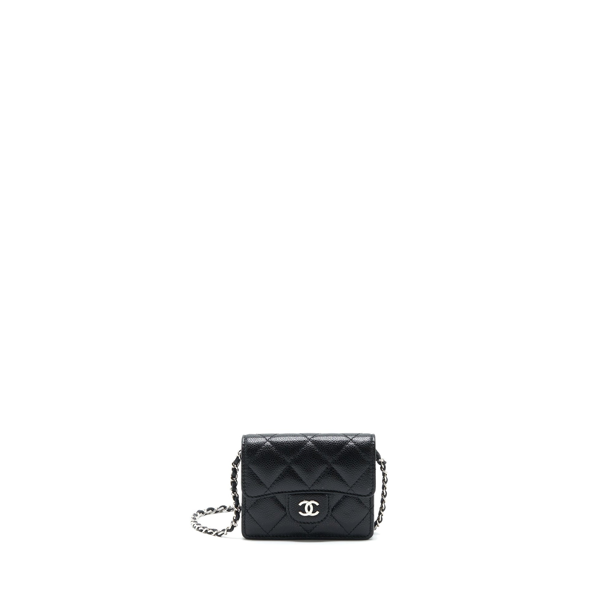 Chanel Card Holder Caviar SHW Black Wallet Case