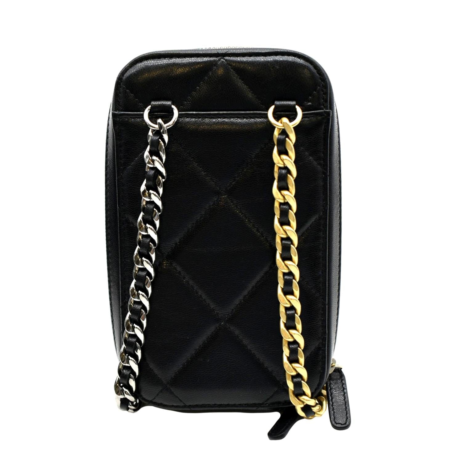 Chanel 19 Zip Quilted Phone Leather Black Travel Bag