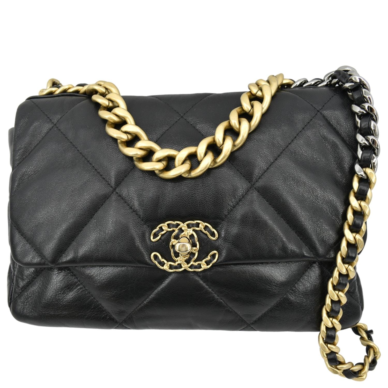 Chanel 19 Quilted Flap Leather Lambskin Black Travel Bag