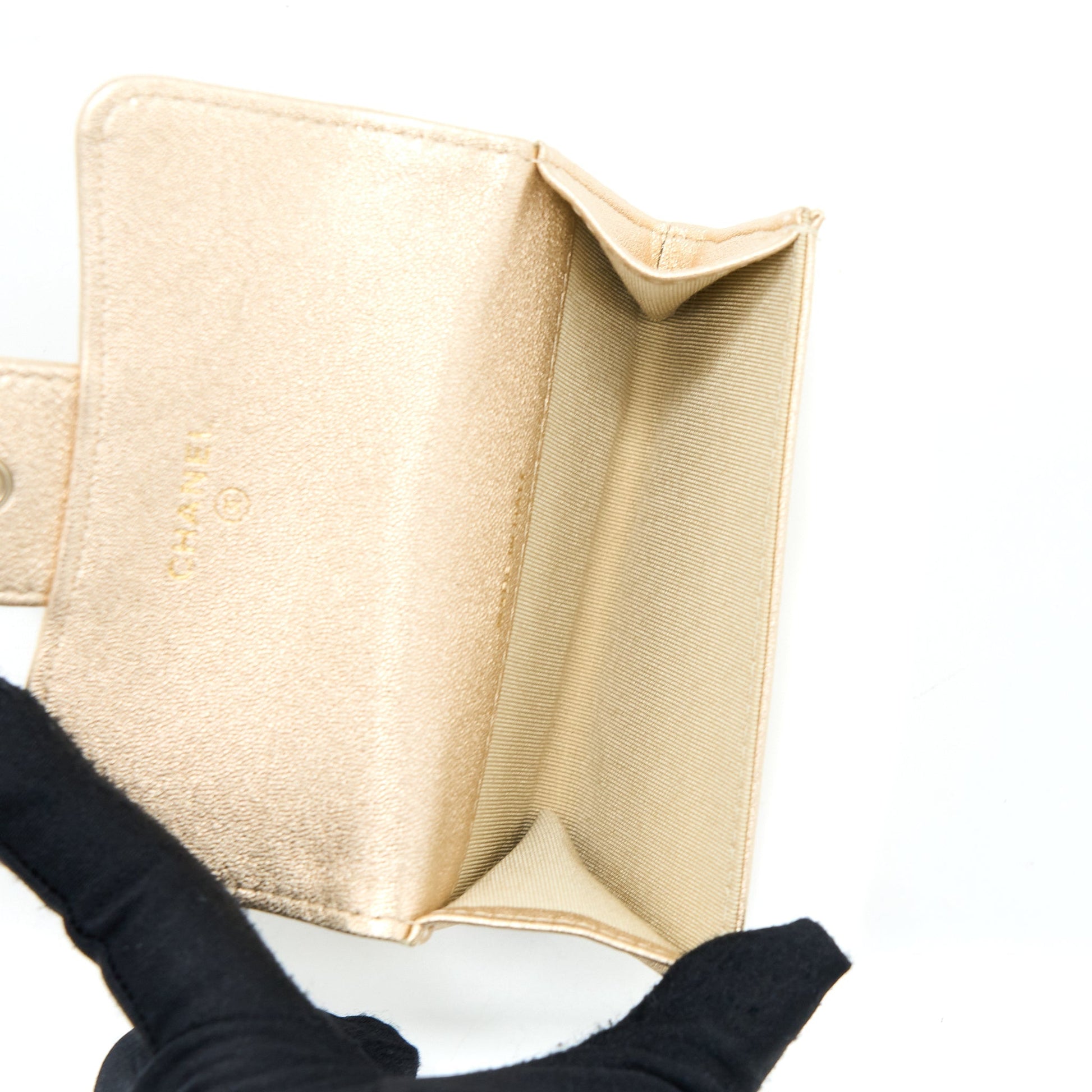 Chanel Quilted Classic Flap Card Holder Lambskin Gold Wallet Case