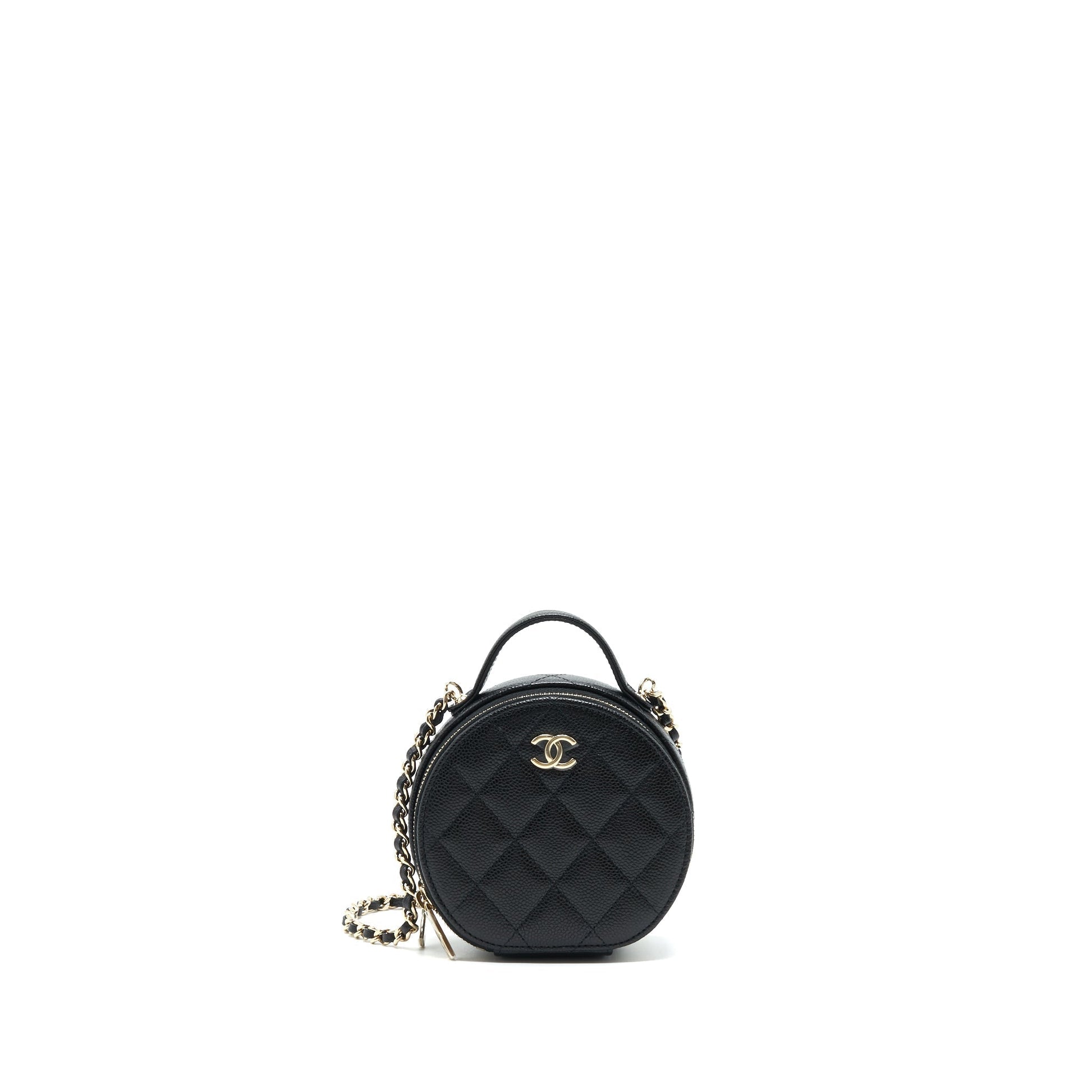 Chanel 22C Top Handle Round Vanity Caviar Black Handbag Lghw 1