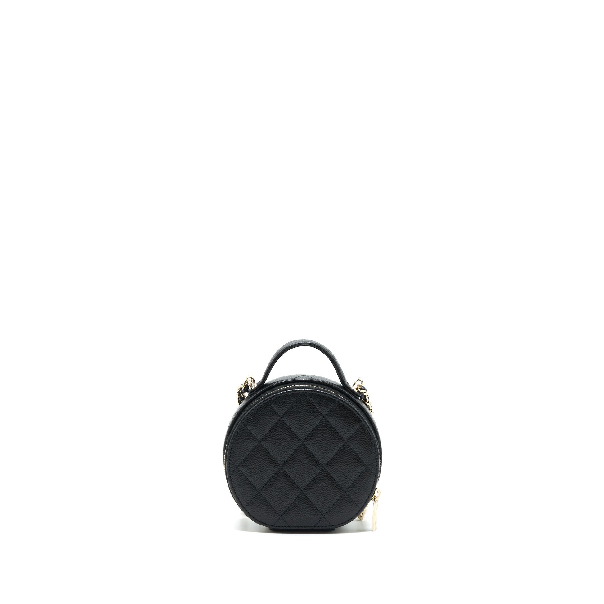 Chanel 22C Top Handle Round Vanity Caviar Black Handbag