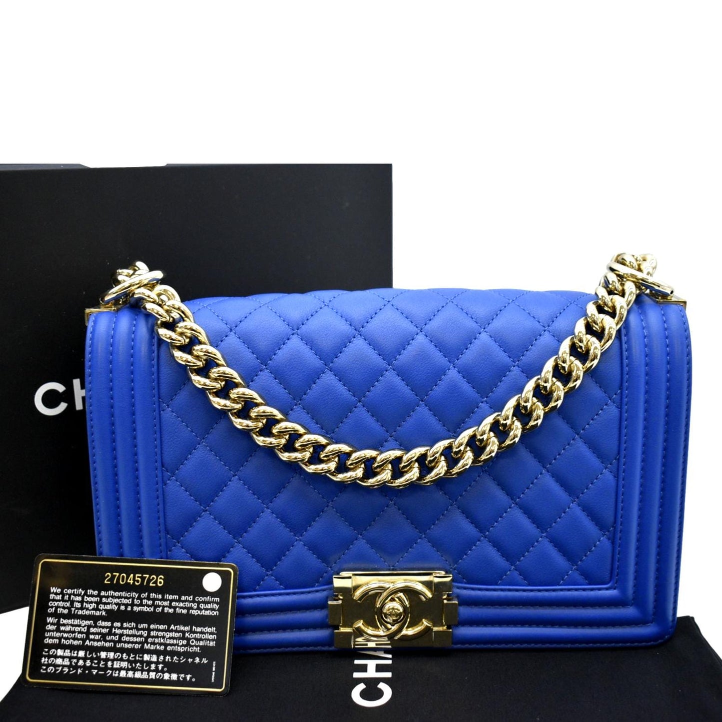 Chanel Boy Flap Quilted Leather Blue Travel Bag
