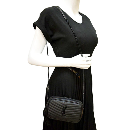 YSL Saint Laurent Yves Lou Camera Crossbody Bag Leather Black Small