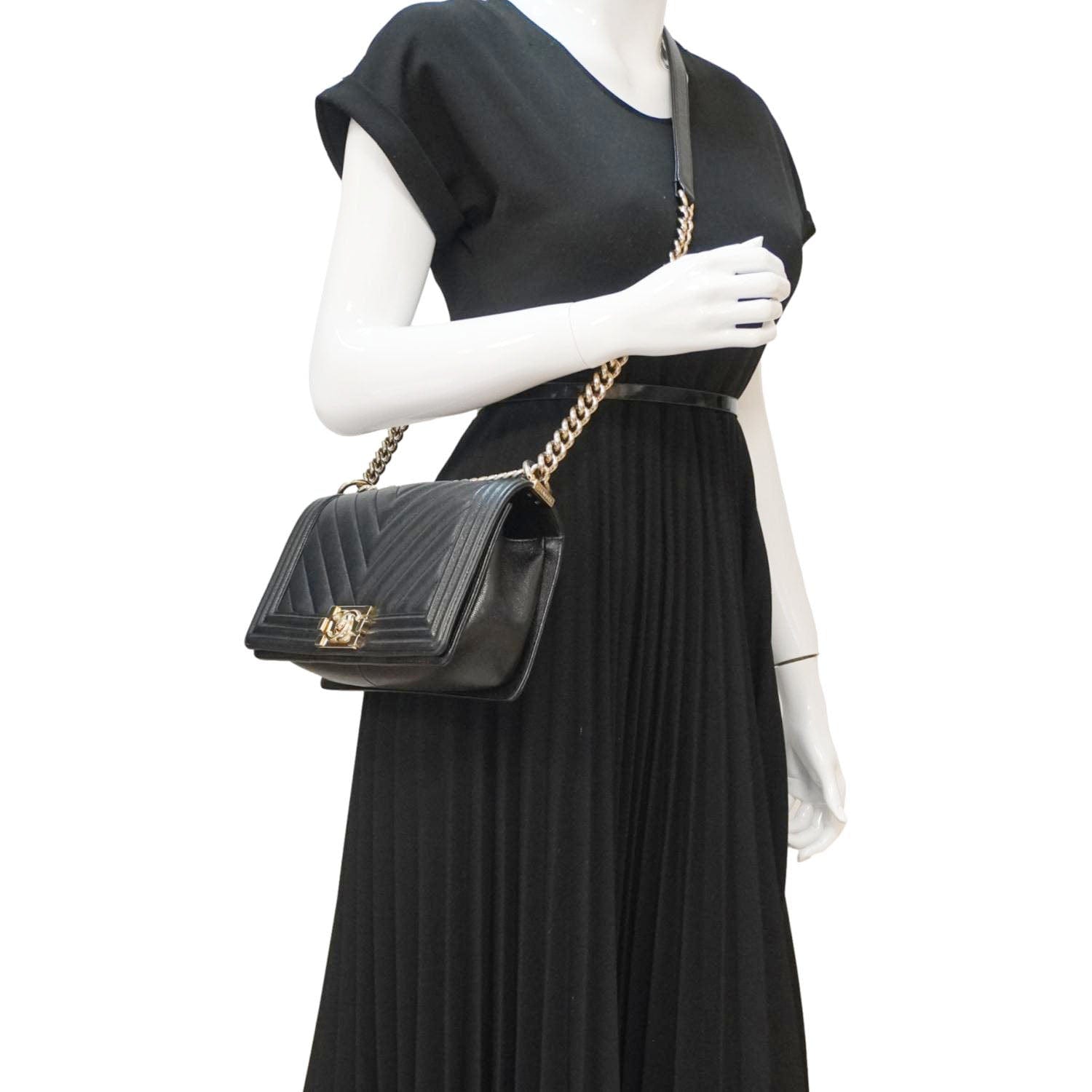 Chanel Boy Flap Chevron Leather Black Travel Bag Flap Bag