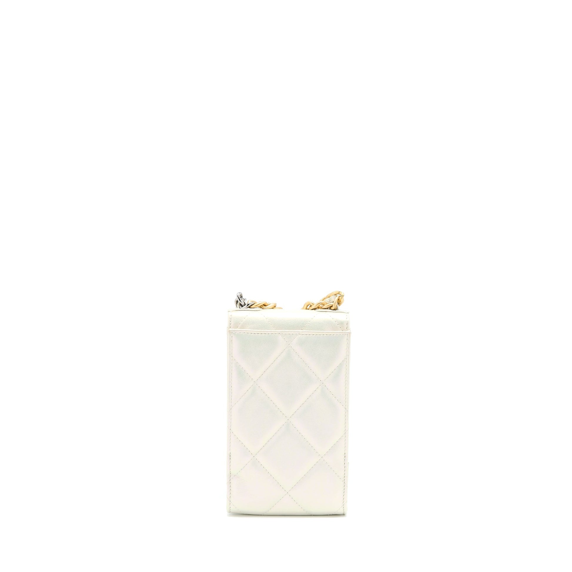 Chanel 19 Phone Iridescent GHW White Handbag