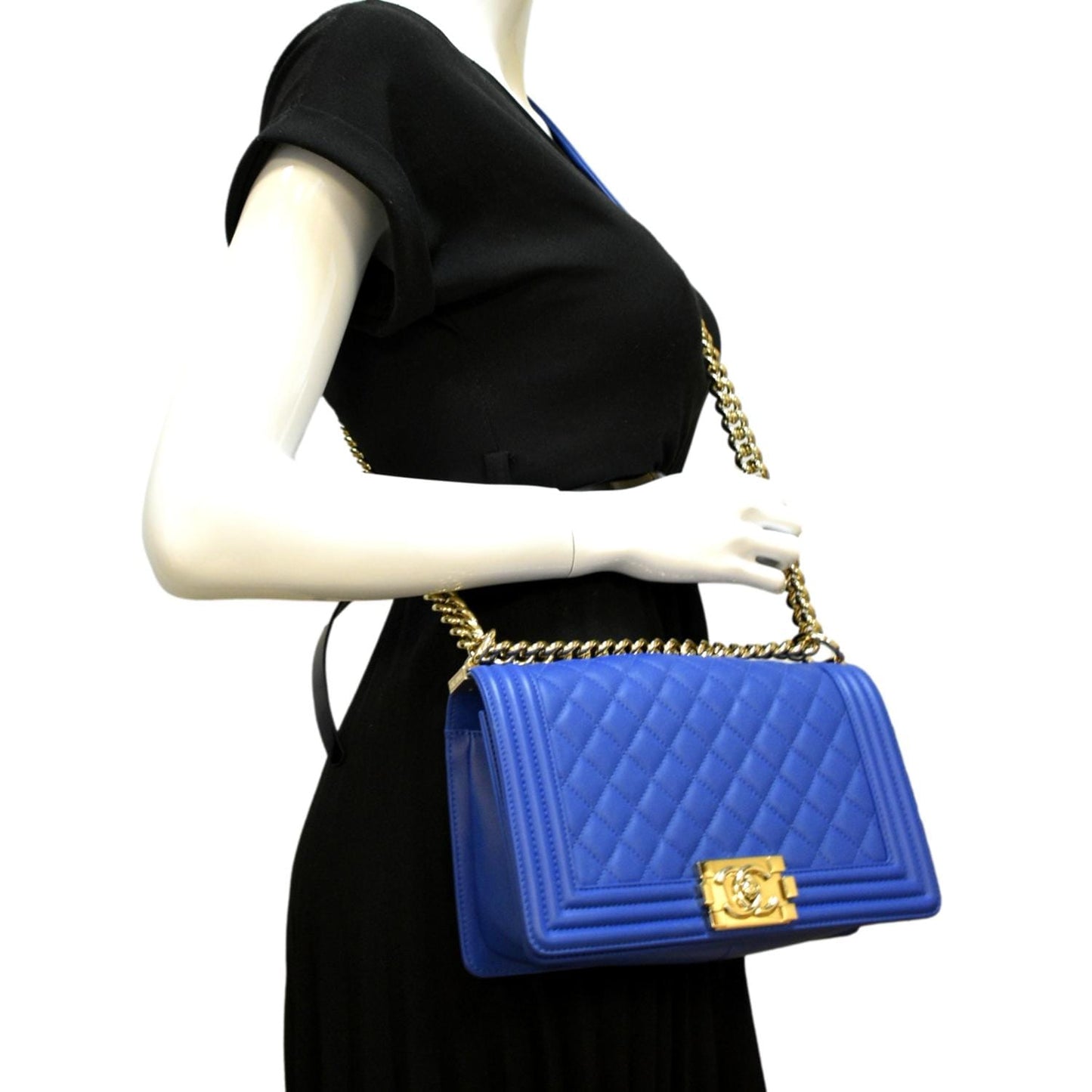 Chanel Boy Flap Quilted Leather Blue Travel Bag