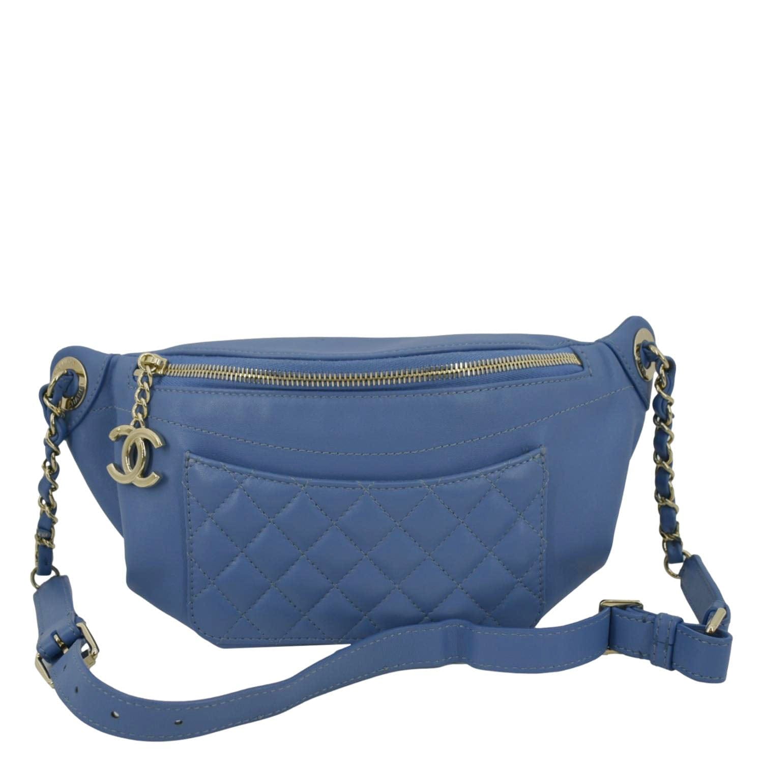 Chanel Bi Classic Quilted Waist Leather Lambskin Blue Travel Bag Bag Blue