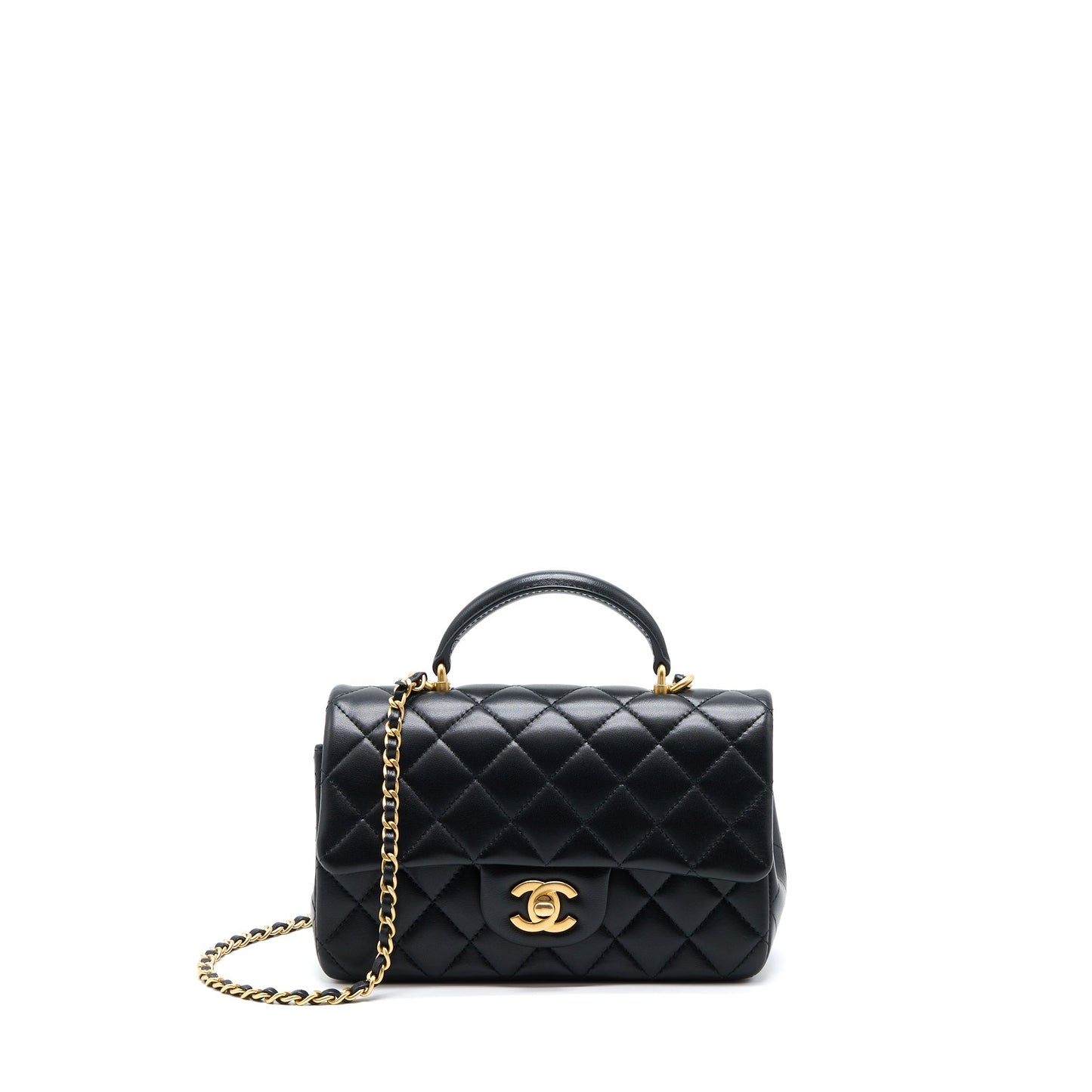 Chanel 21K Top Handle Rectangular Flap Lambskin Black Shoulder Bag