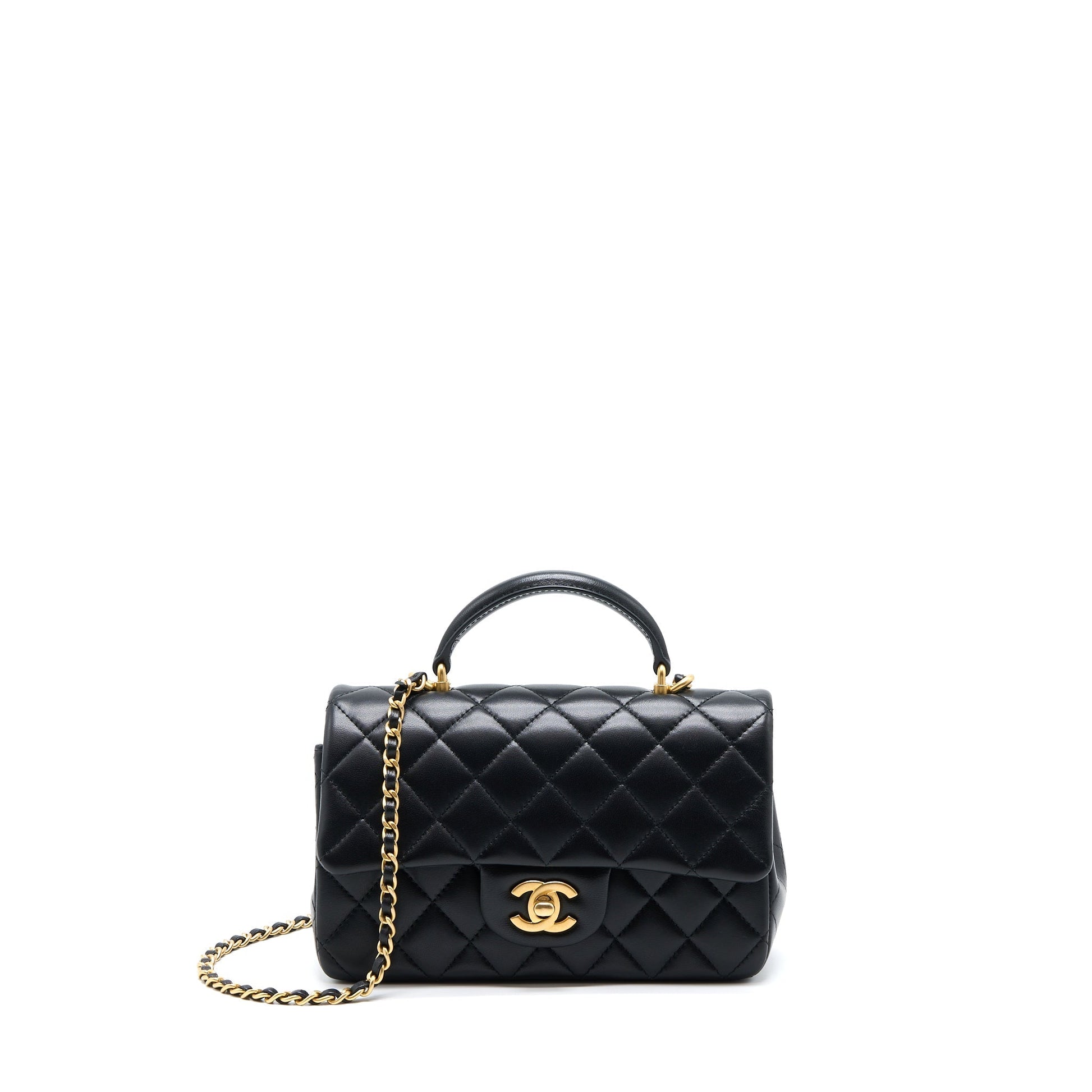 Chanel 21K Top Handle Rectangular Flap Lambskin Black Shoulder Bag