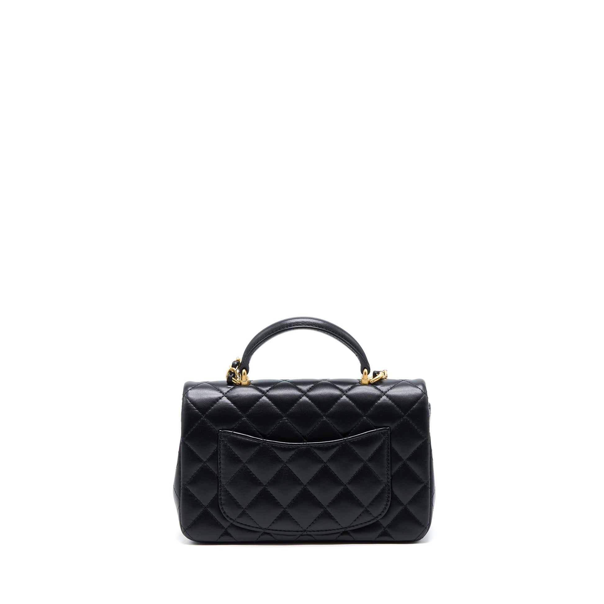 Chanel 21K Top Handle Rectangular Flap Lambskin Black Shoulder Bag