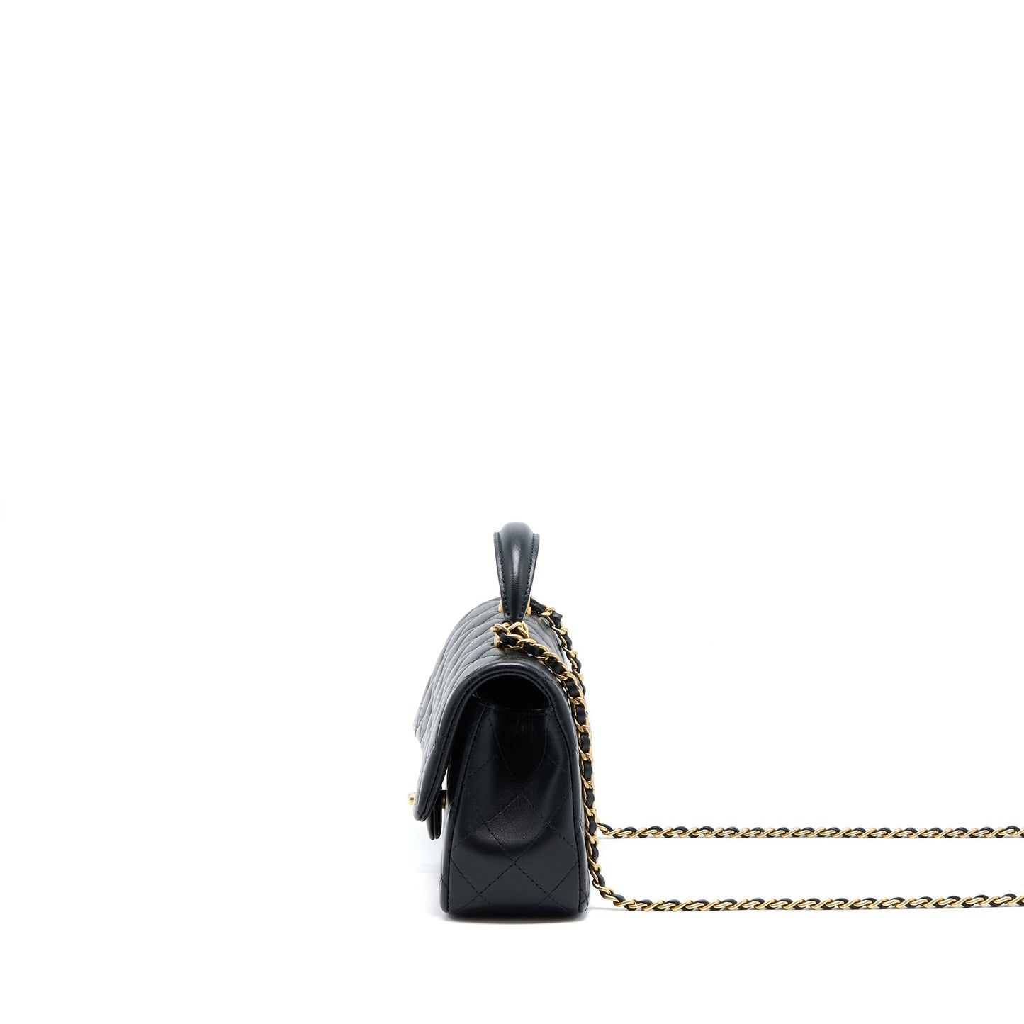 Chanel 21K Top Handle Rectangular Flap Lambskin Black Shoulder Bag