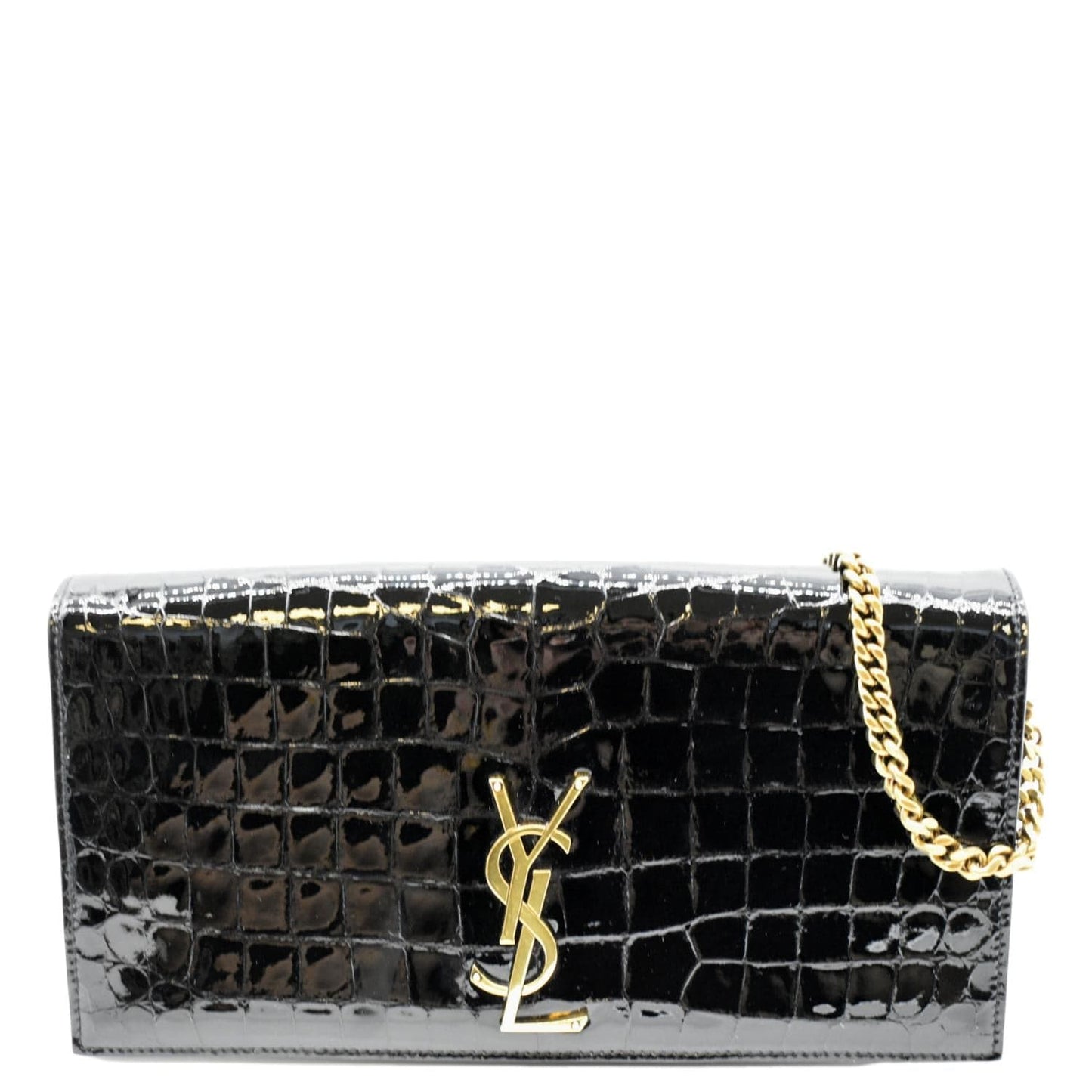 YSL Saint Laurent Saint Kate Embossed Alligator Shoulder Bag Leather Black