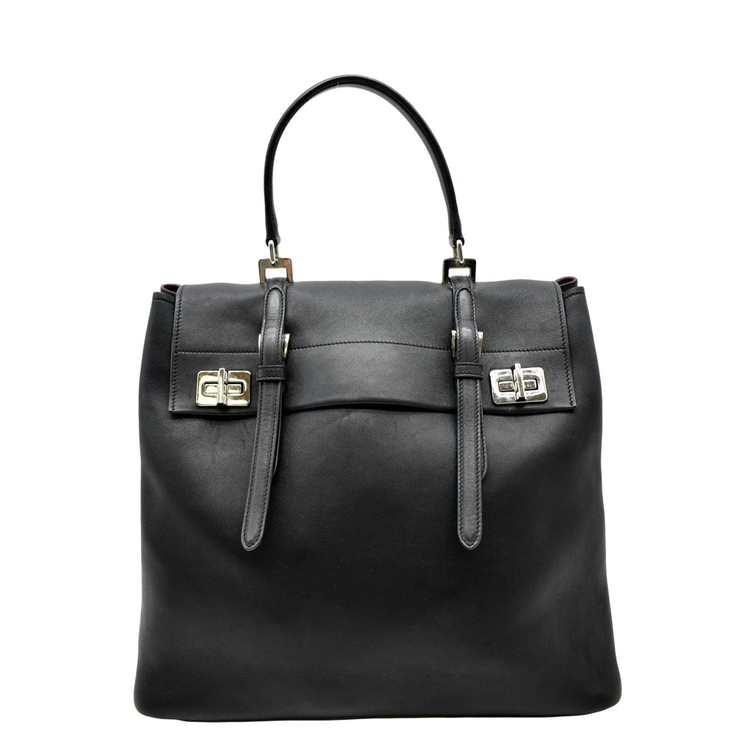 Way Tote Shoulder Bag Leather Black