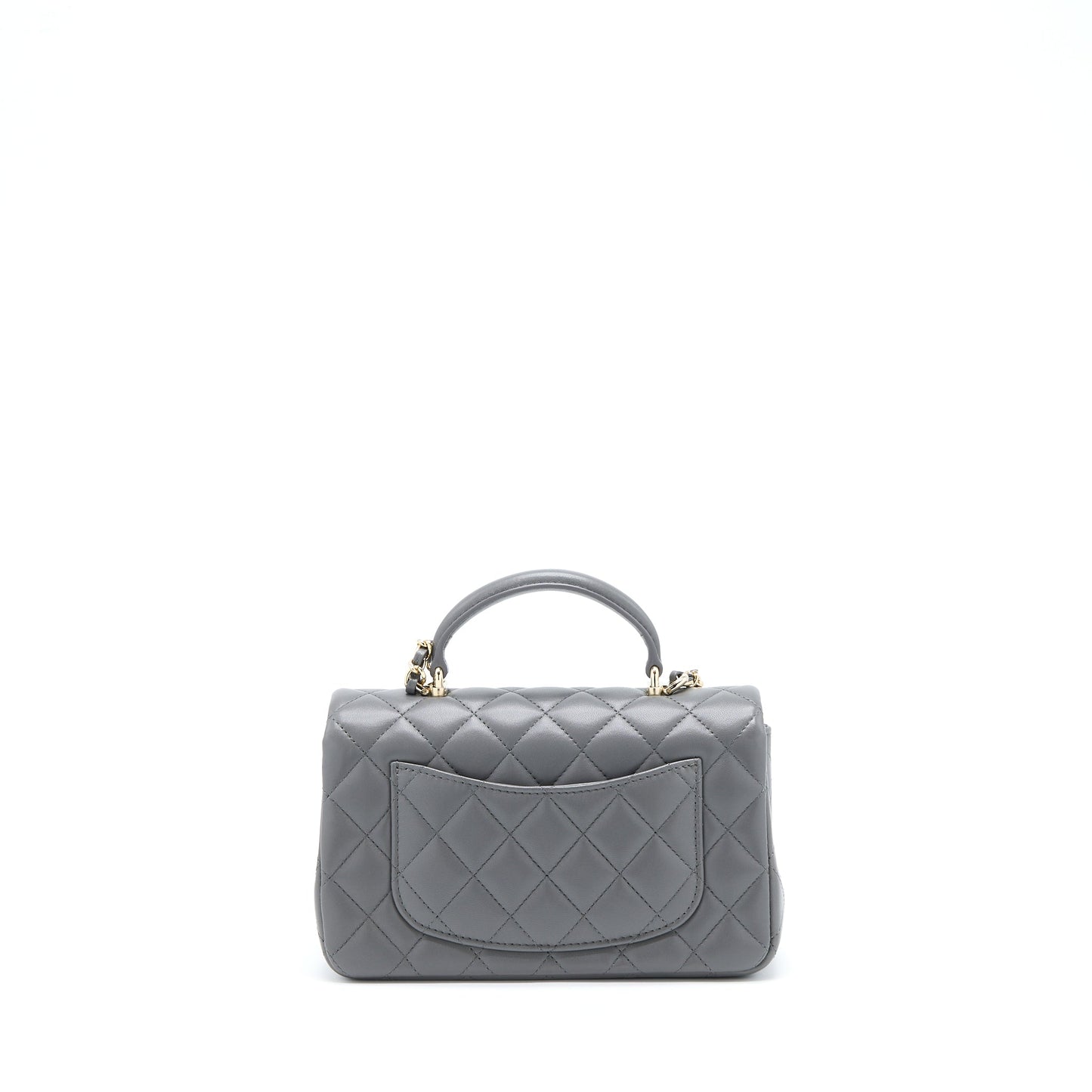 Chanel 22A Top Handle Rectangular Flap Lambskin Grey Shoulder Bag Grey Lghwmicrochip