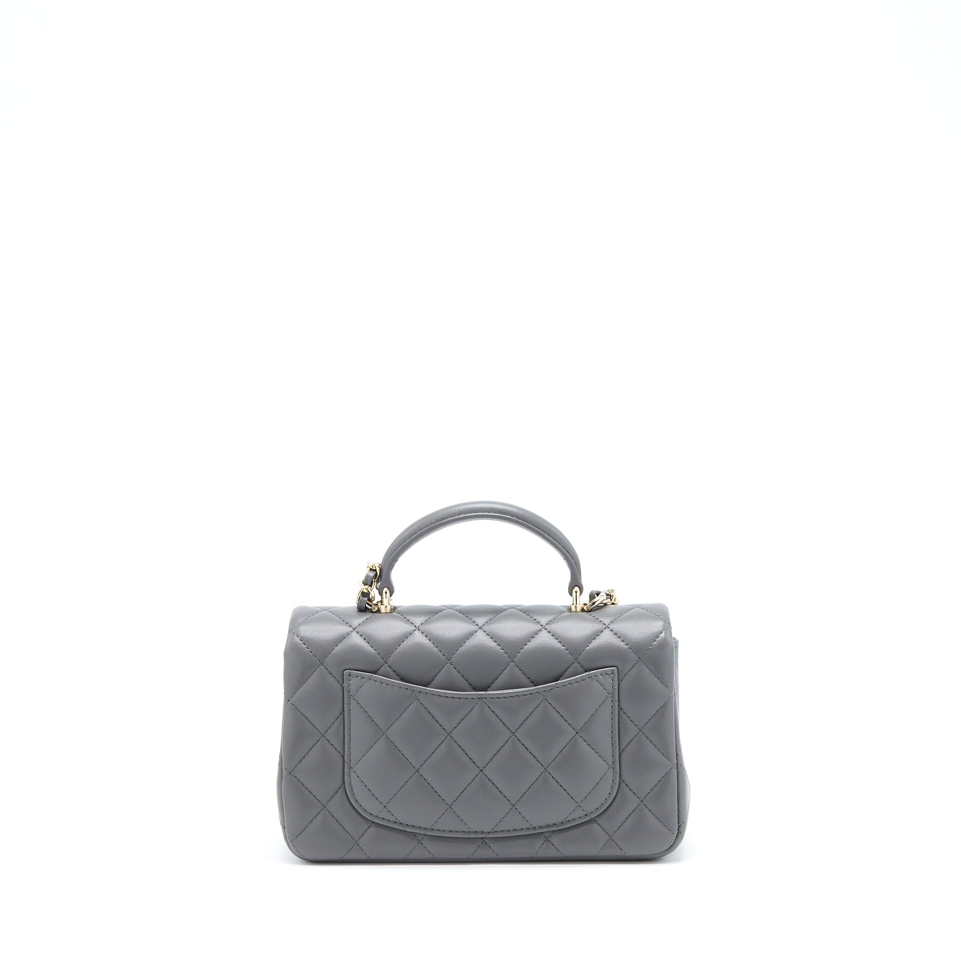 Chanel 22A Top Handle Rectangular Flap Lambskin Grey Shoulder Bag Grey Lghwmicrochip