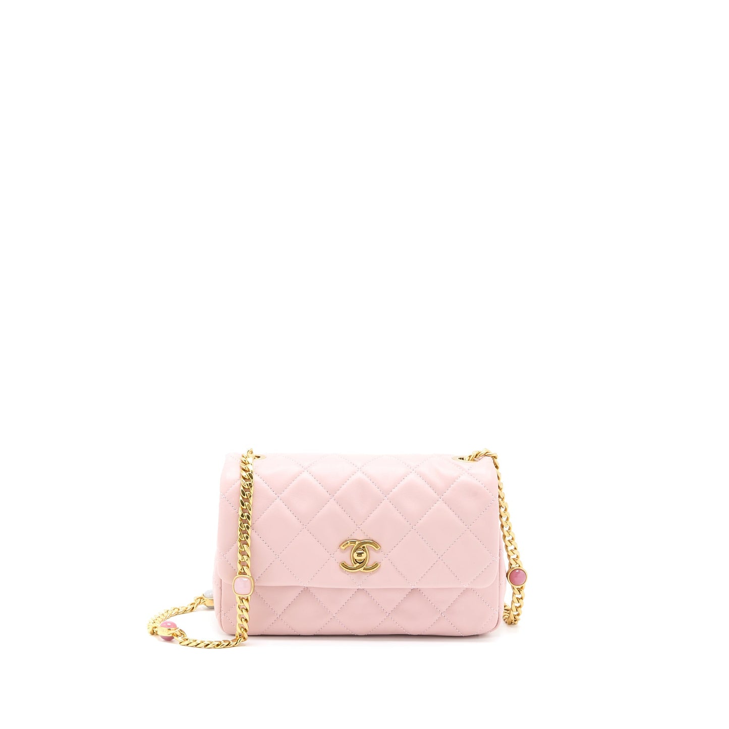 Chanel 22B Flap Gem Lambskin GHW Microchip Pink Small Shoulder Bag