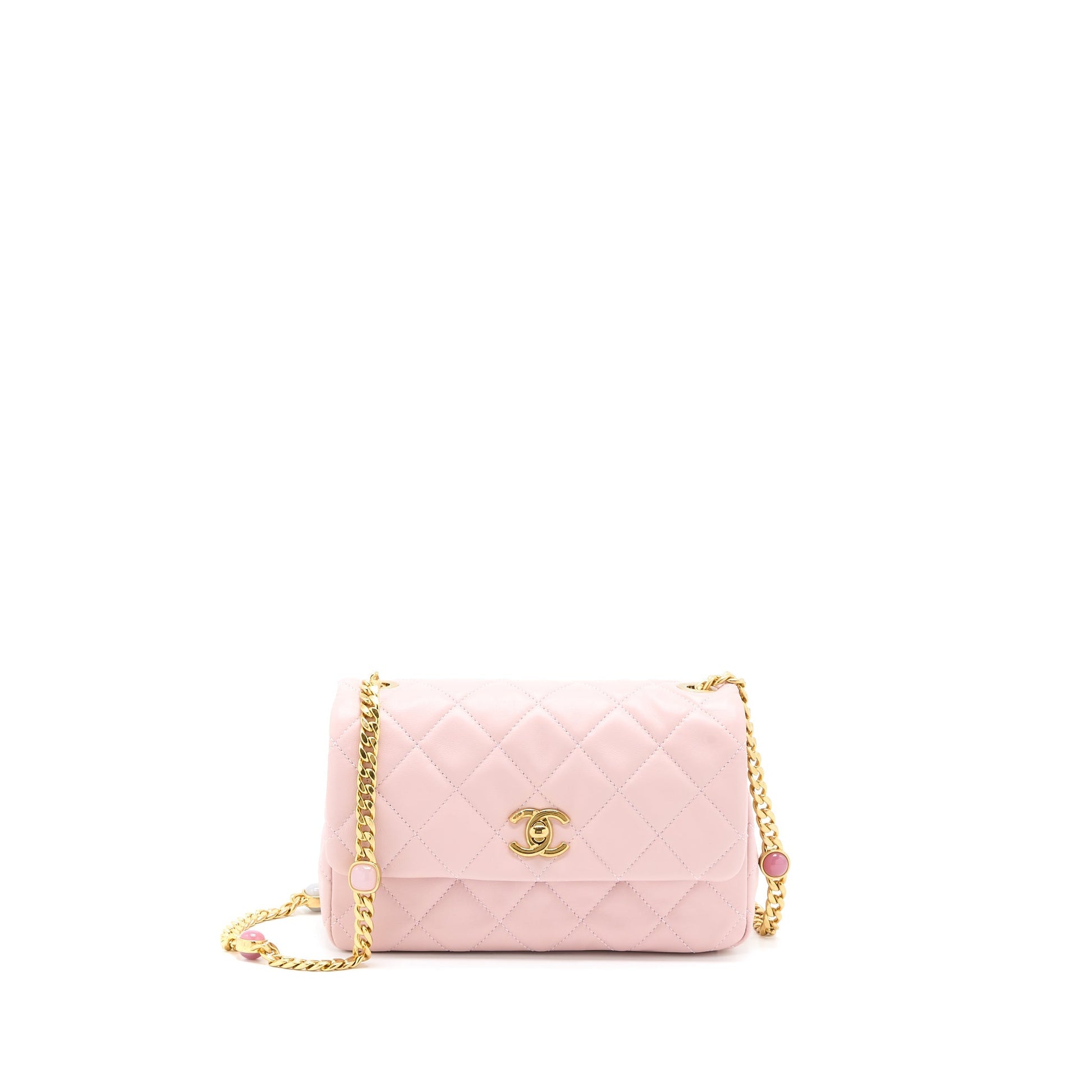 Chanel 22B Flap Gem Lambskin GHW Microchip Pink Small Shoulder Bag