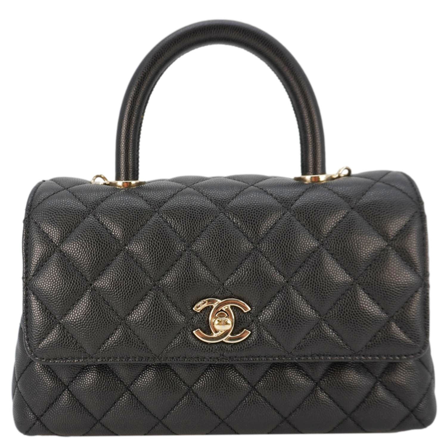 Chanel Coco Flap Quilted Caviar Handle Leather Black Travel Bag
