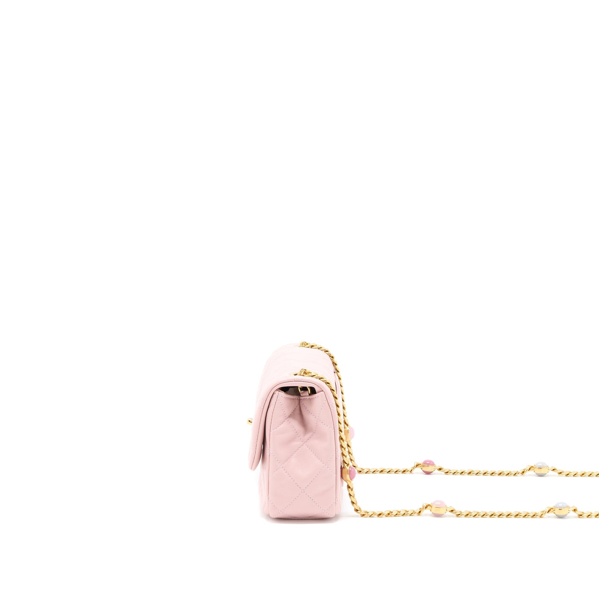 Chanel 22B Flap Gem Lambskin GHW Microchip Pink Small Shoulder Bag