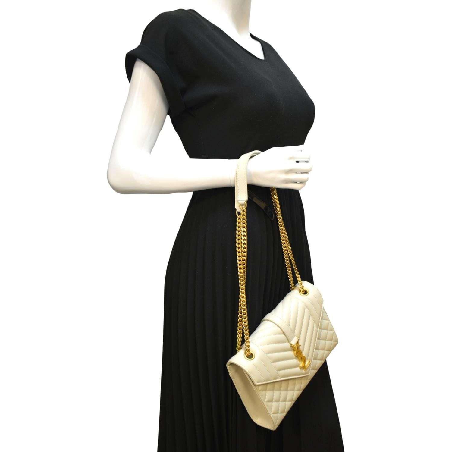 YSL Saint Laurent Yves Envelope Crossbody Bag Leather Matelasse White