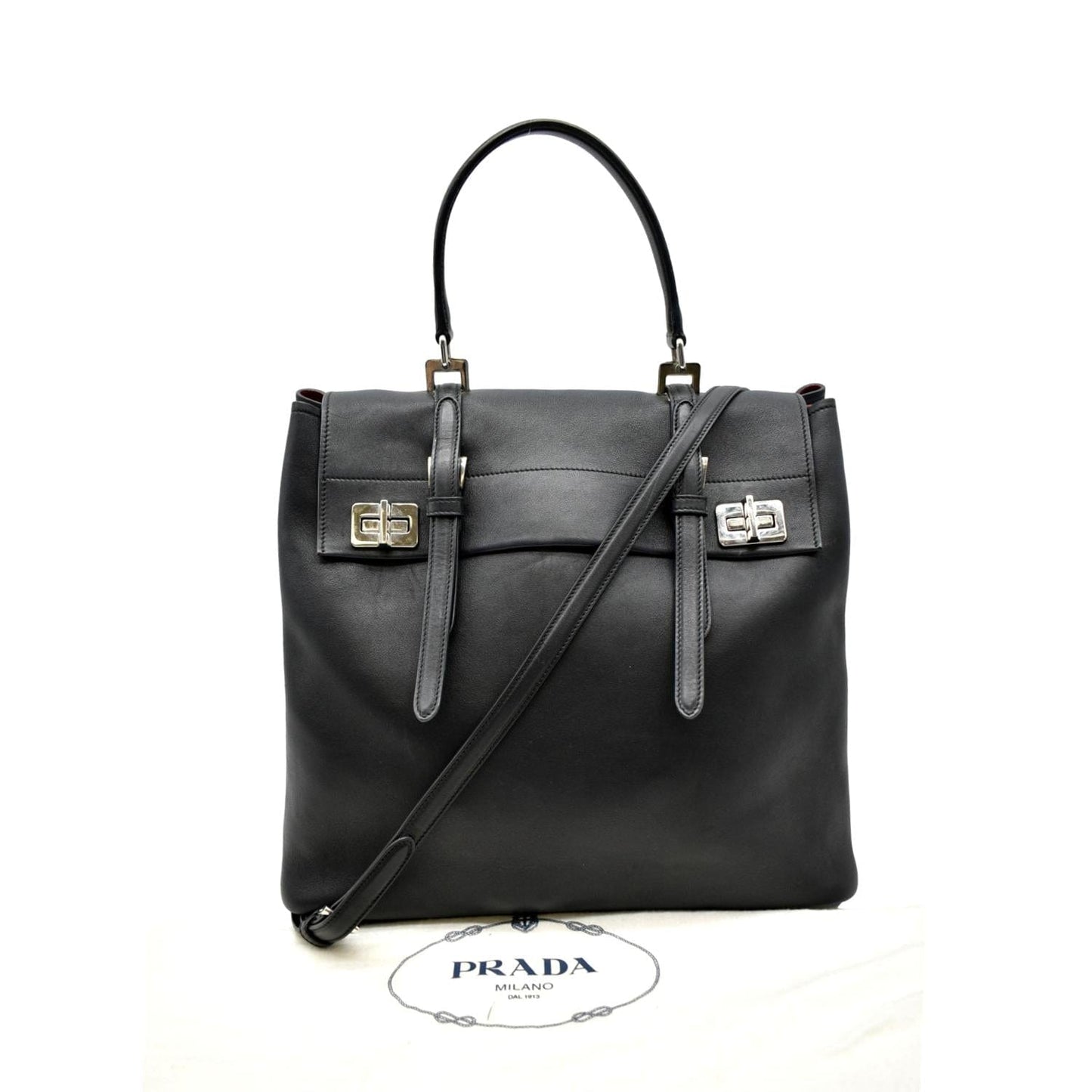 Prada 2Way Tote Shoulder Bag Leather Black