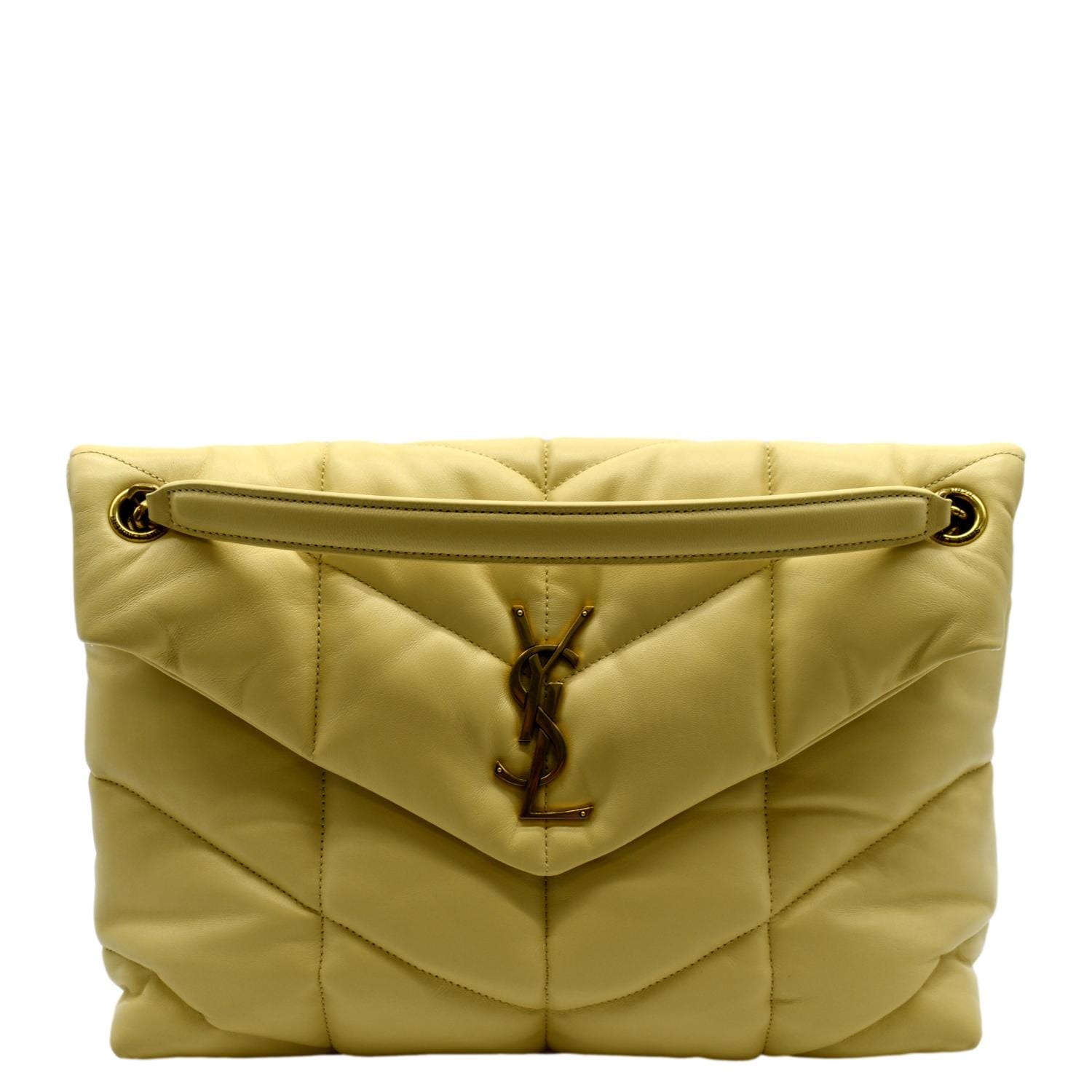 YSL Saint Laurent Yves Loulou Puffer Crossbody Bag Light Creme Leather Quilted
