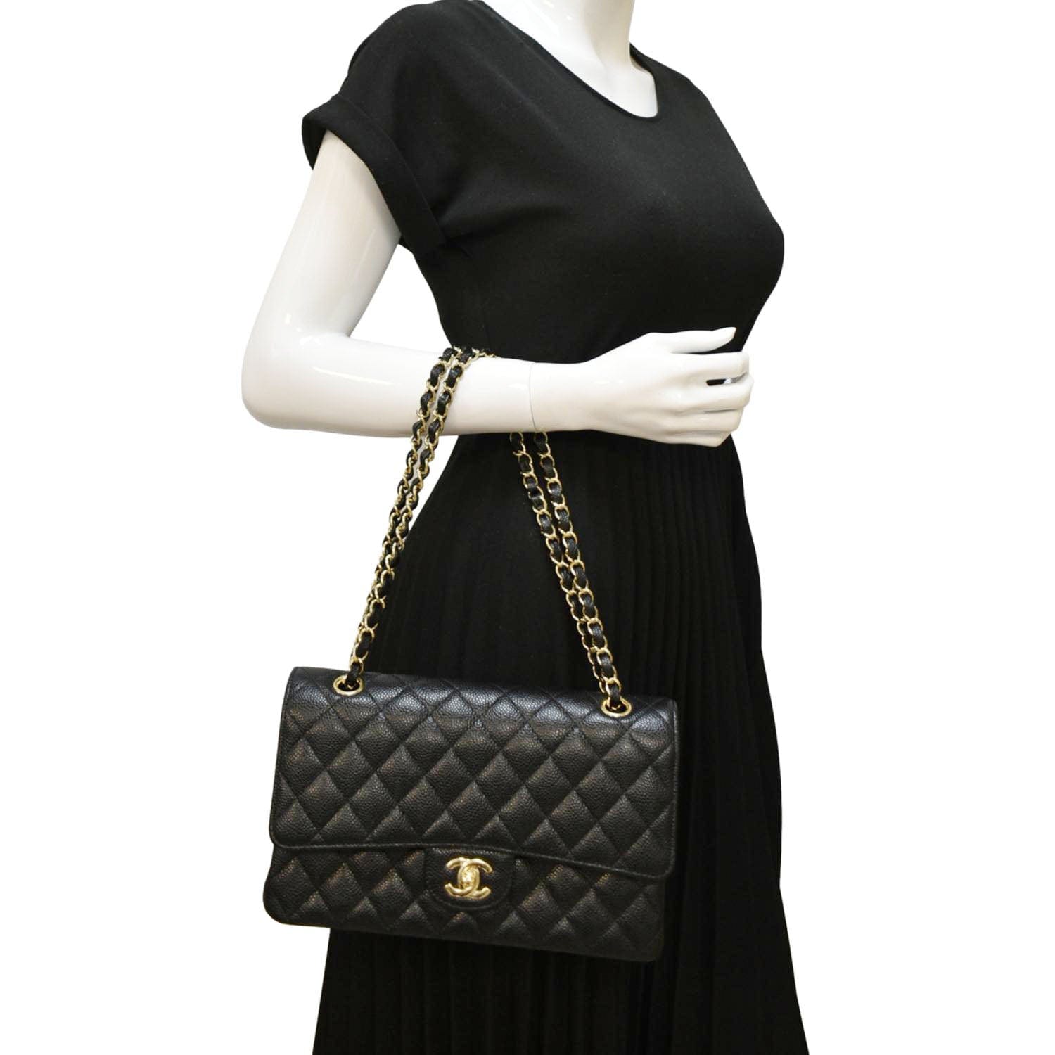 Chanel Classic Double Flap Caviar Leather Black Travel Bag Bag 2
