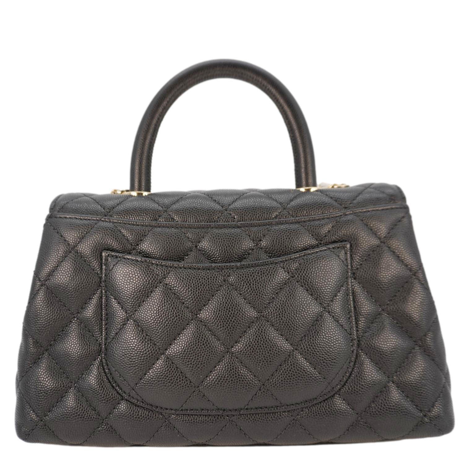 Chanel Coco Flap Quilted Caviar Handle Leather Black Travel Bag