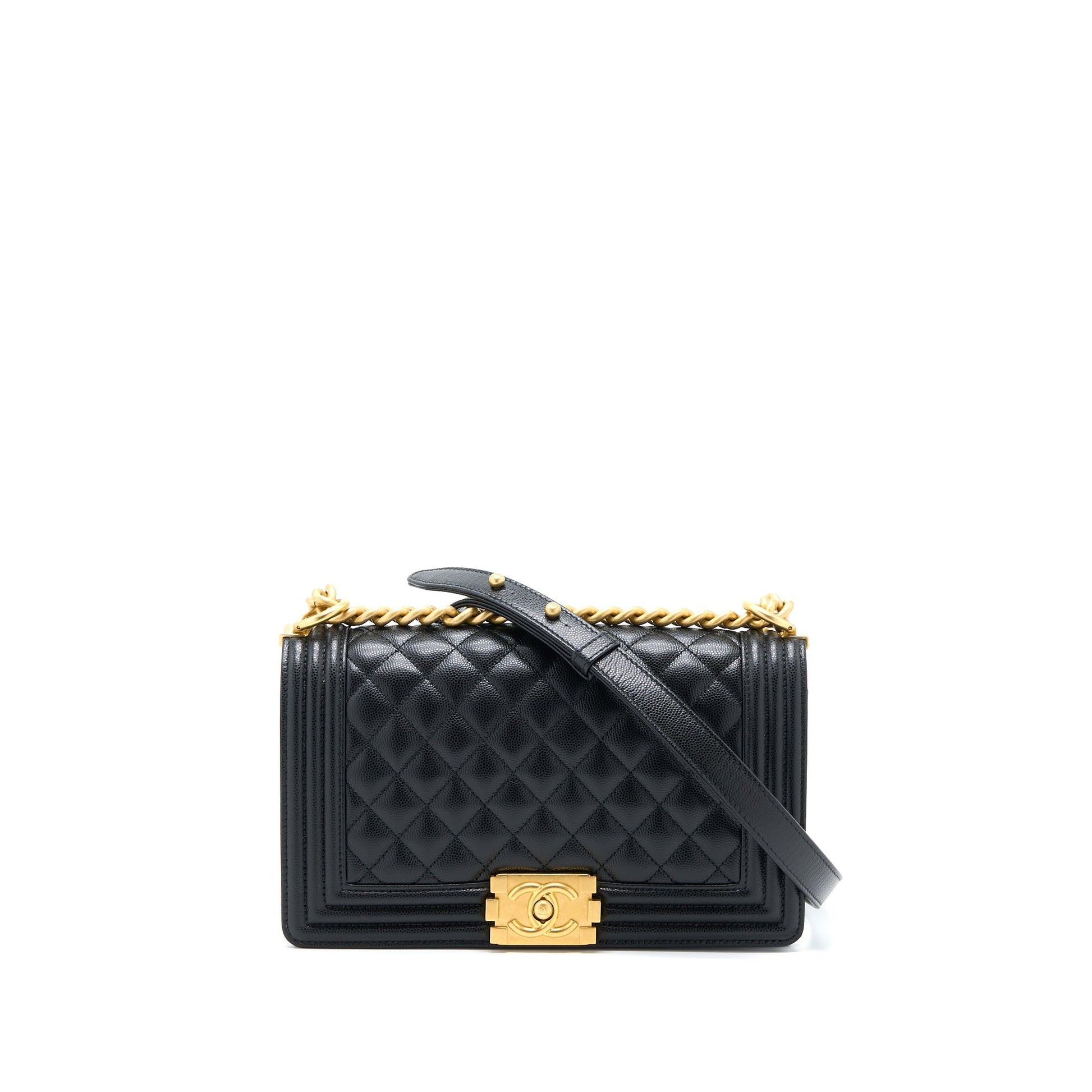 Chanel Boy Caviar Brushed GHW Microchip Black Handbag Ghw Microchip
