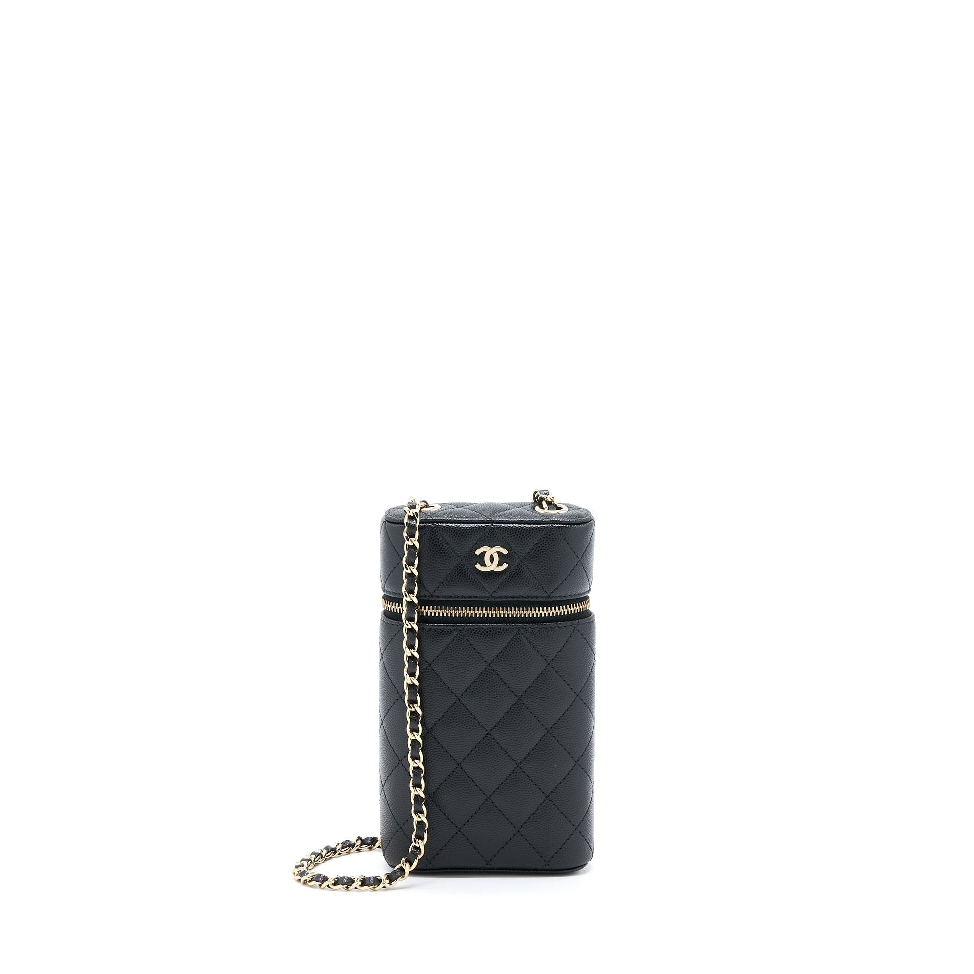 Chanel 21K Vanity Phone Holder Caviar LGHW Black Handbag