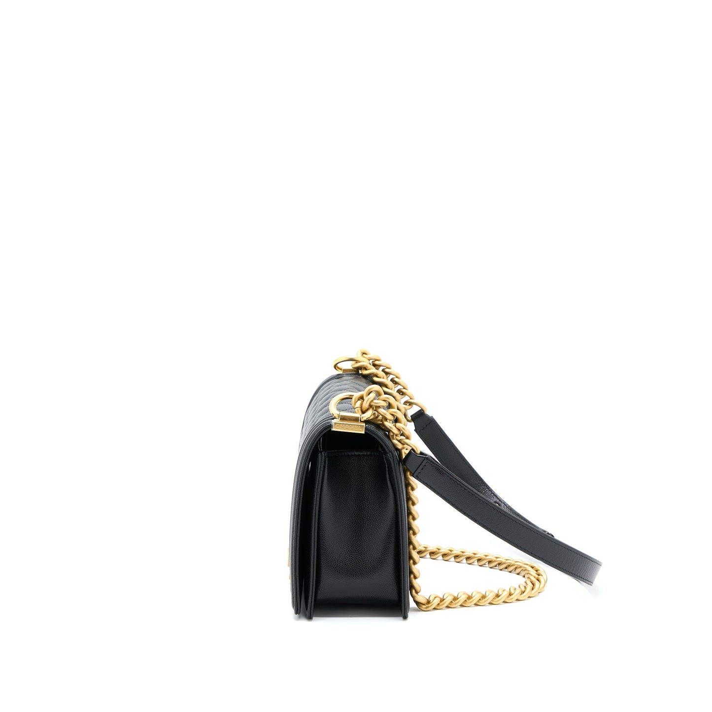 Chanel Boy Caviar Brushed GHW Microchip Black Handbag Ghw Microchip