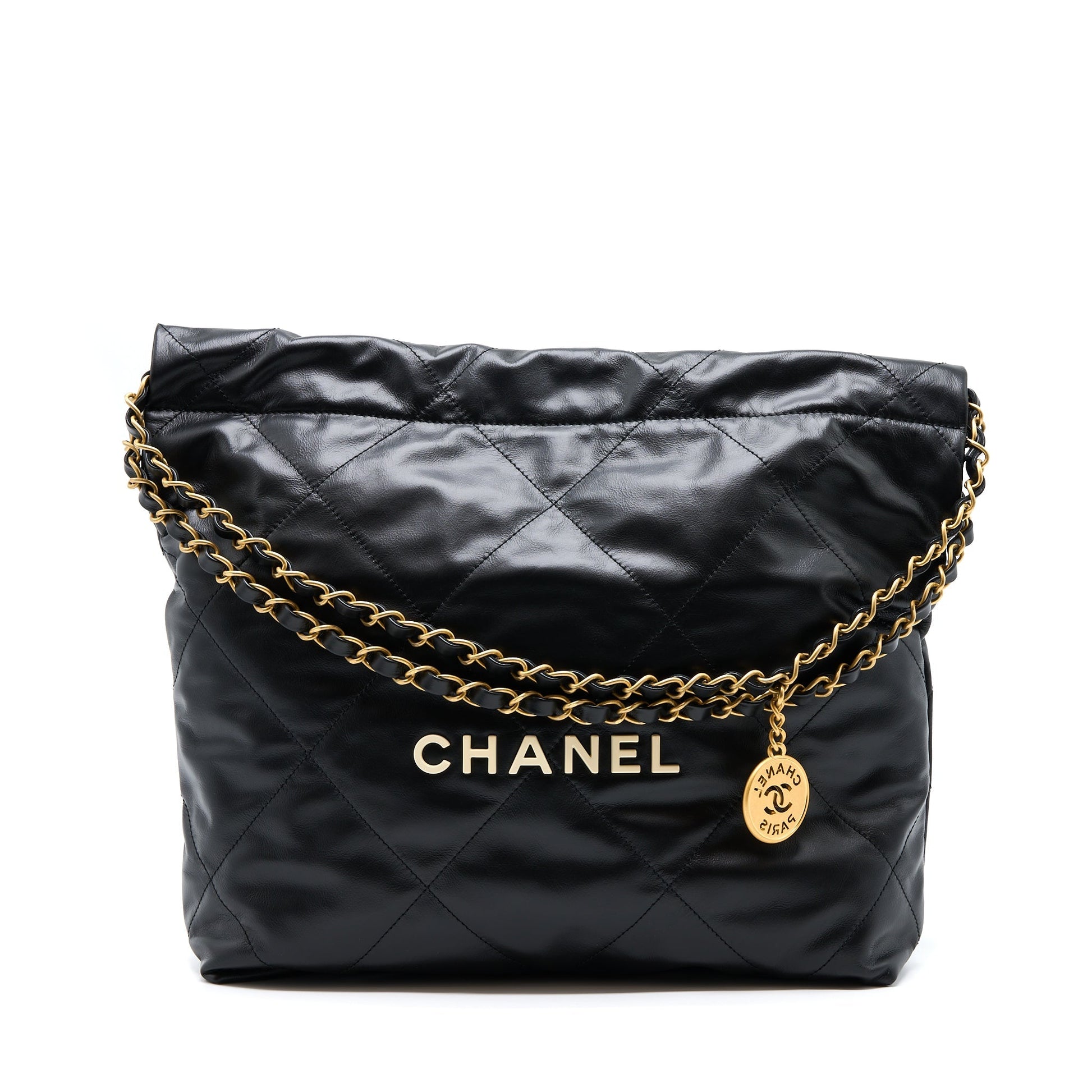 Chanel 22 letter Shiny Calfskin GHW Microchip White Small Handbag