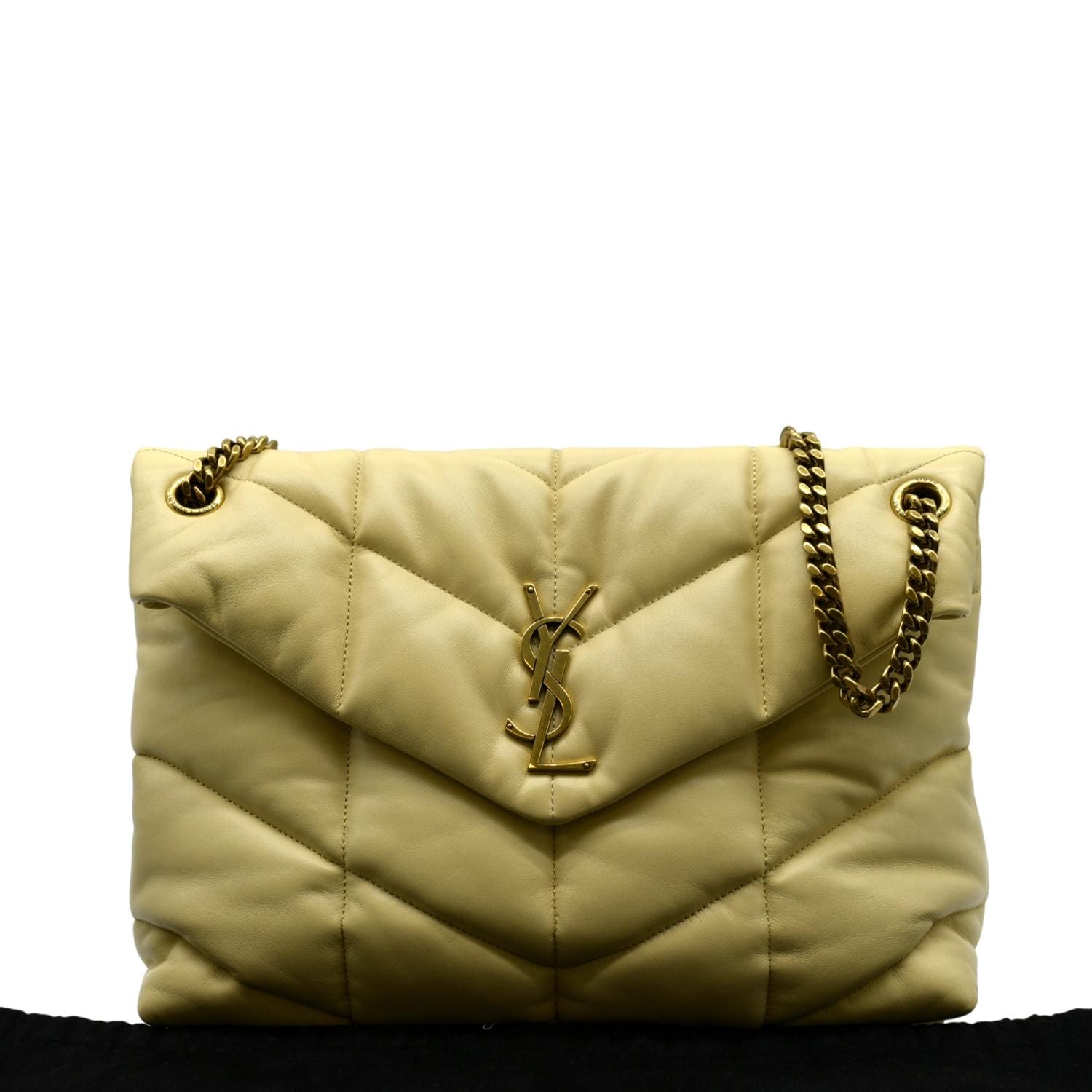 YSL Saint Laurent Yves Loulou Puffer Crossbody Bag Light Creme Leather Quilted