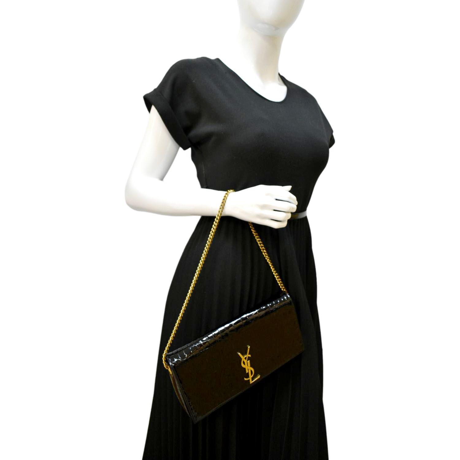 YSL Saint Laurent Saint Kate Embossed Alligator Shoulder Bag Leather Black