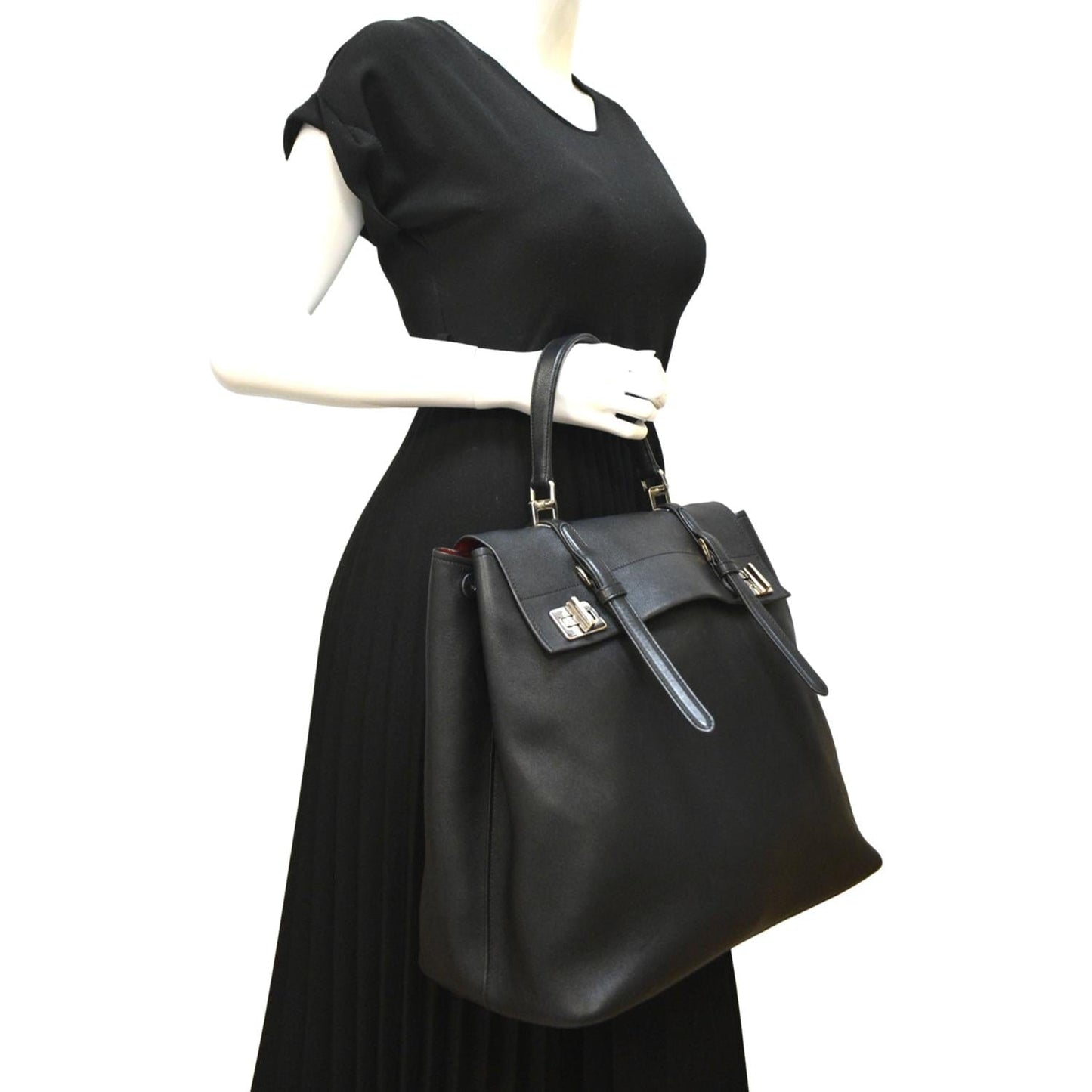 Way Tote Shoulder Bag Leather Black
