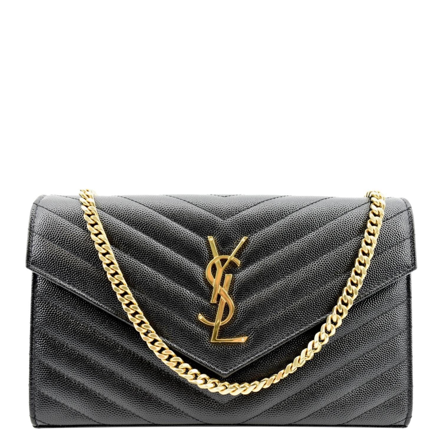 YSL Saint Laurent Yves Envelope Shoulder Bag Leather Black Chain