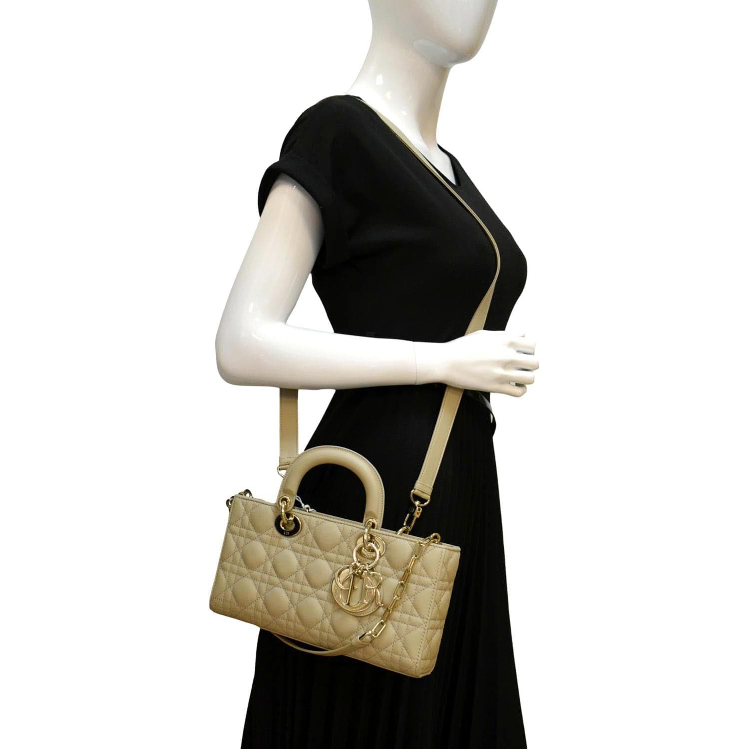 Dior Lady Joy Cannage Shoulder Bag Sand Lambskin Medium Chain