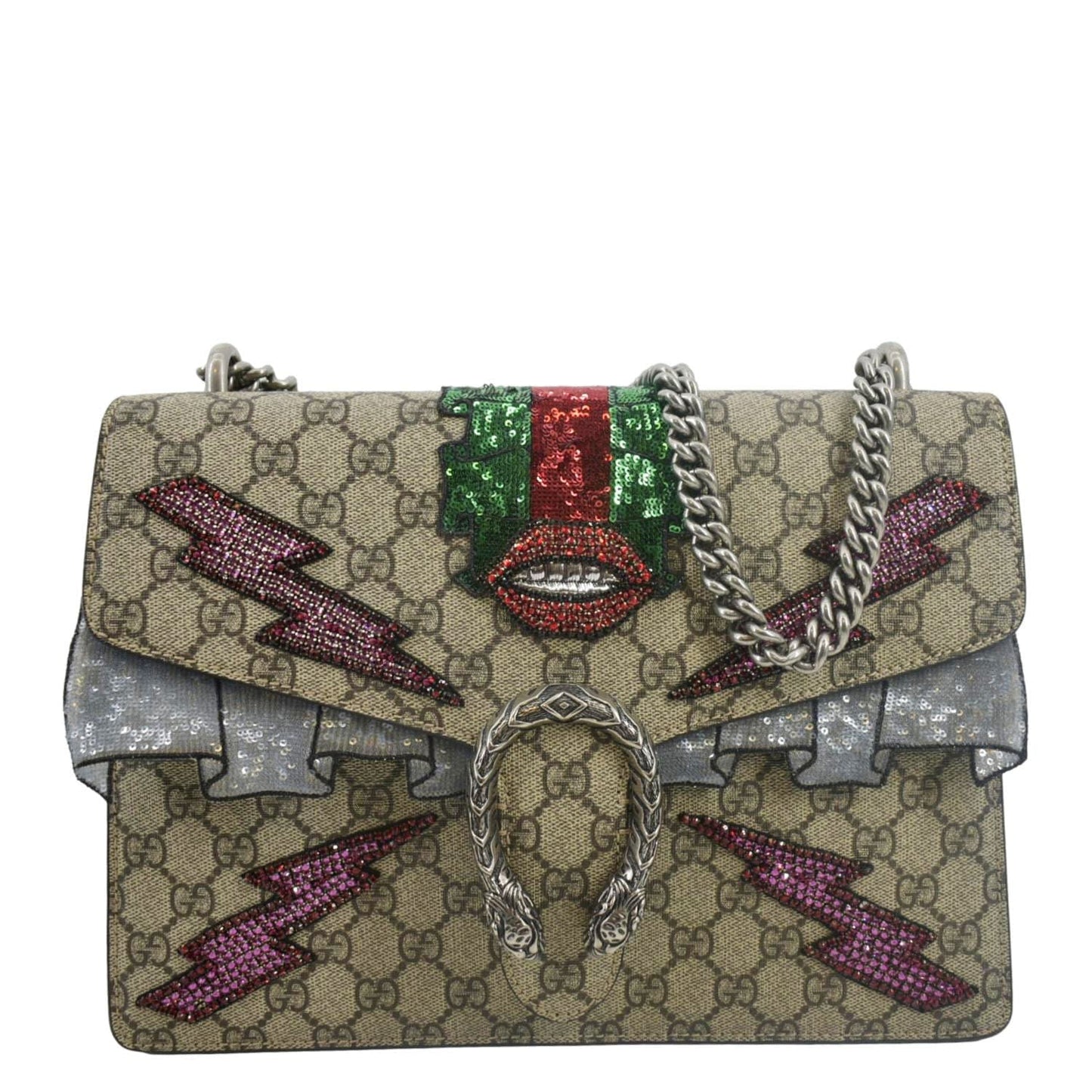 Gucci Dionysus Supreme Embroidered Sequin Shoulder Bag Beige
