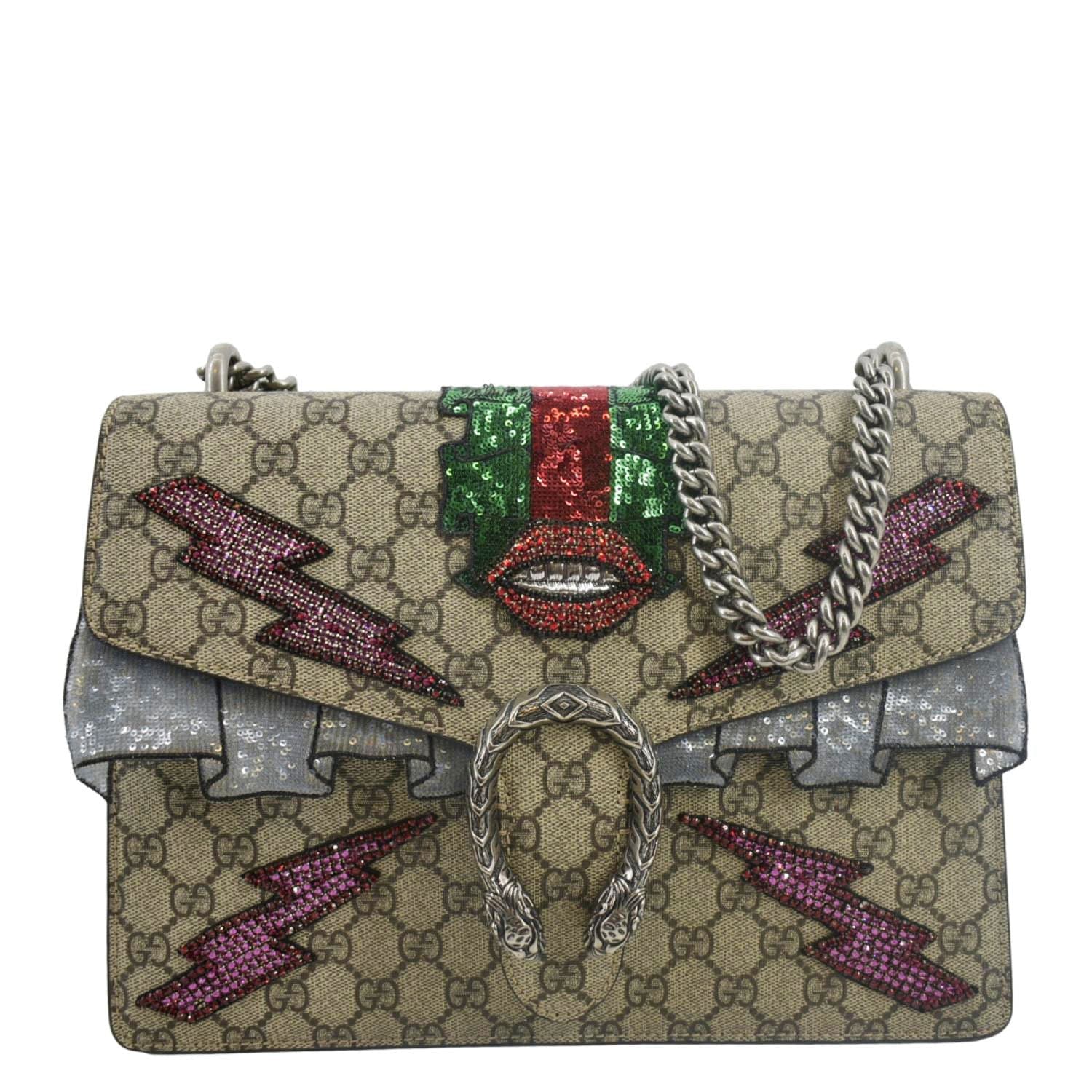 Gucci Dionysus Supreme Embroidered Sequin Shoulder Bag Beige